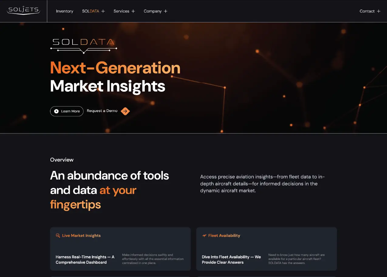 Hero section of Soljet's SolData page