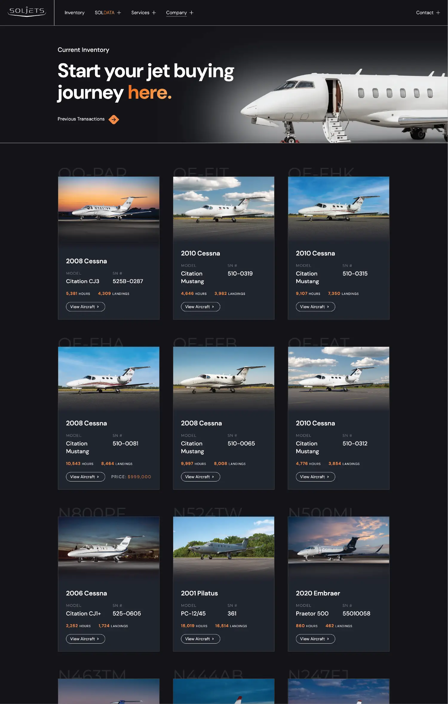 List of Soljet's available inventory