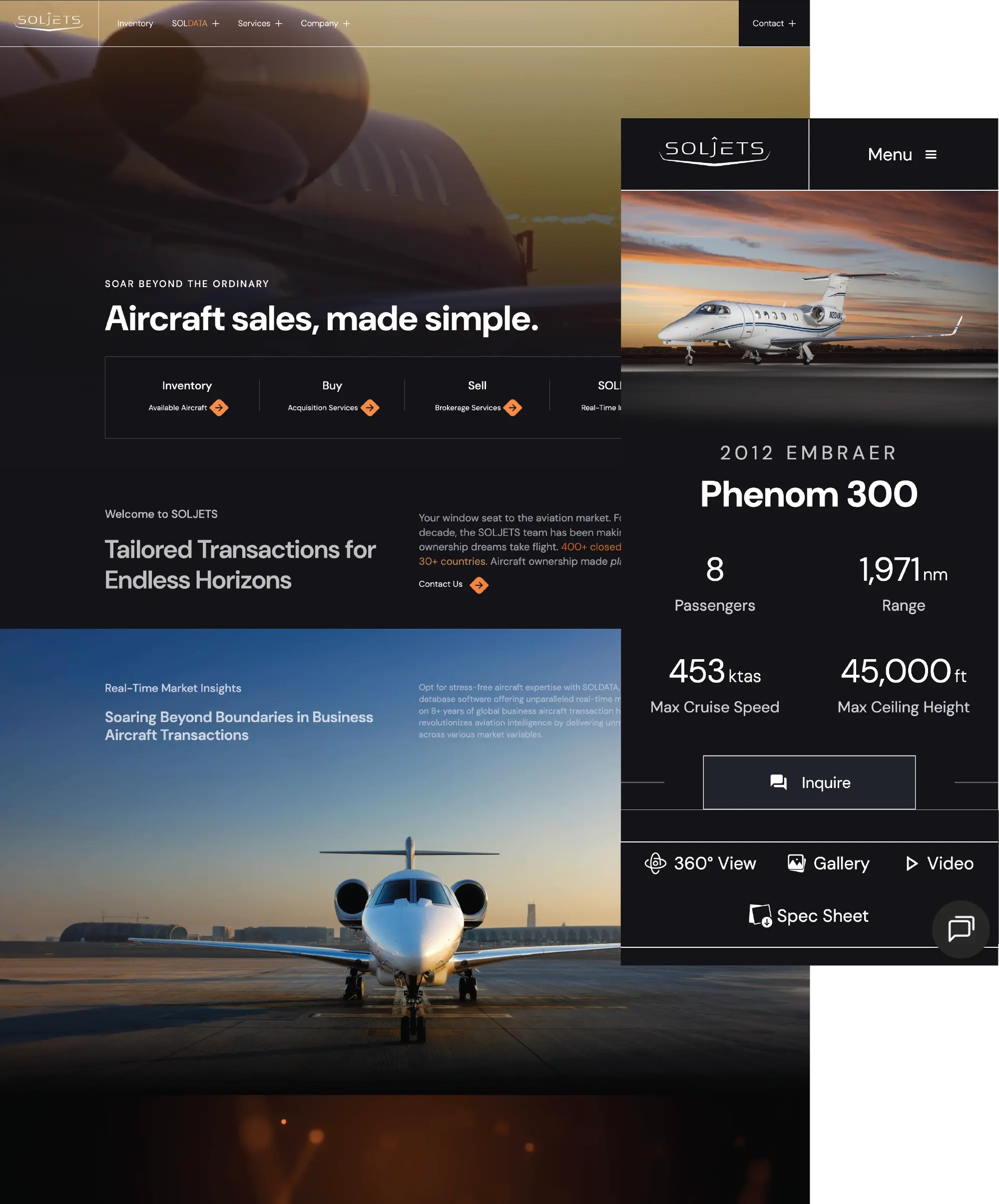 Homepage screenshot of Soljet's website on a desktop and phone