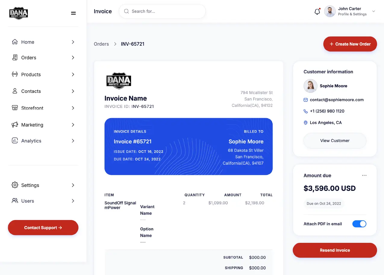 Invoice example for DECA