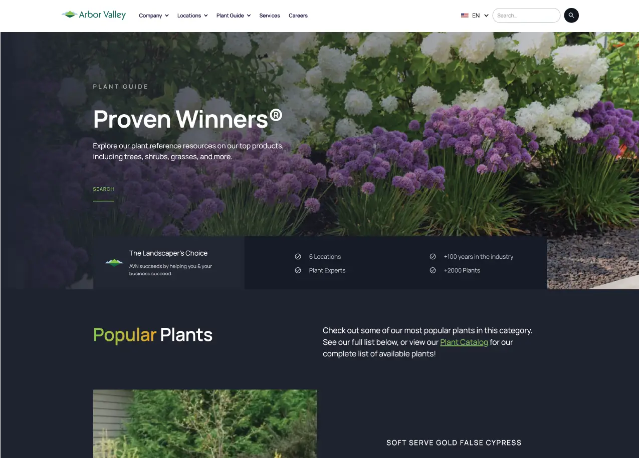 Hero section of AVN's plant guide page