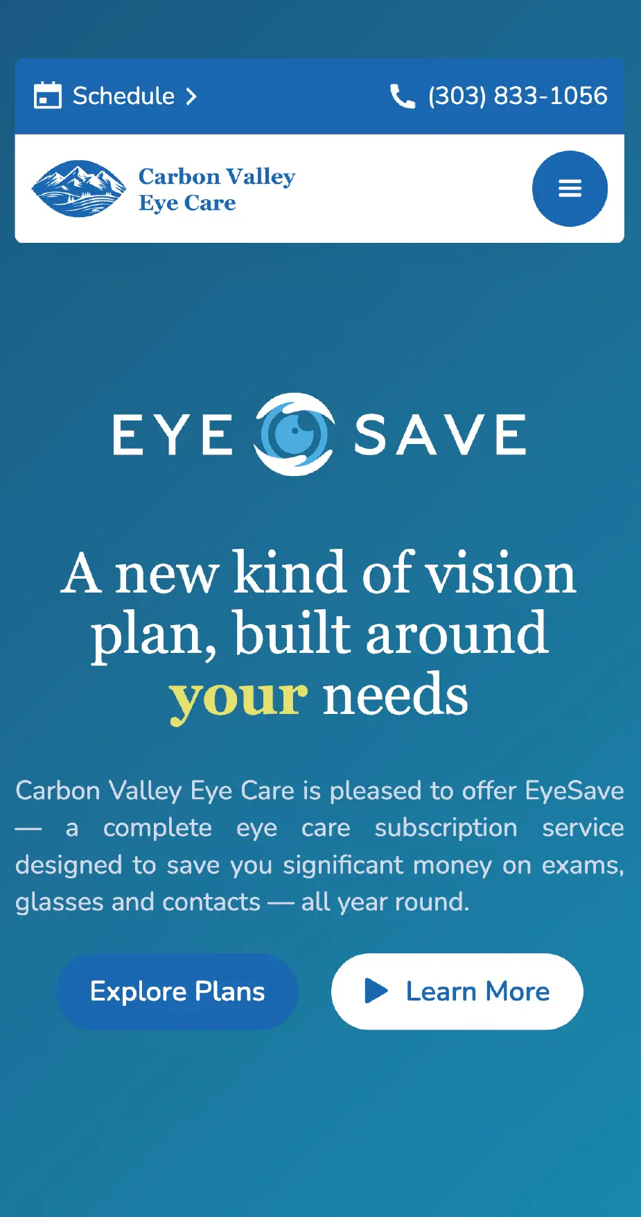 Hero section of CVEC's EyeSave page