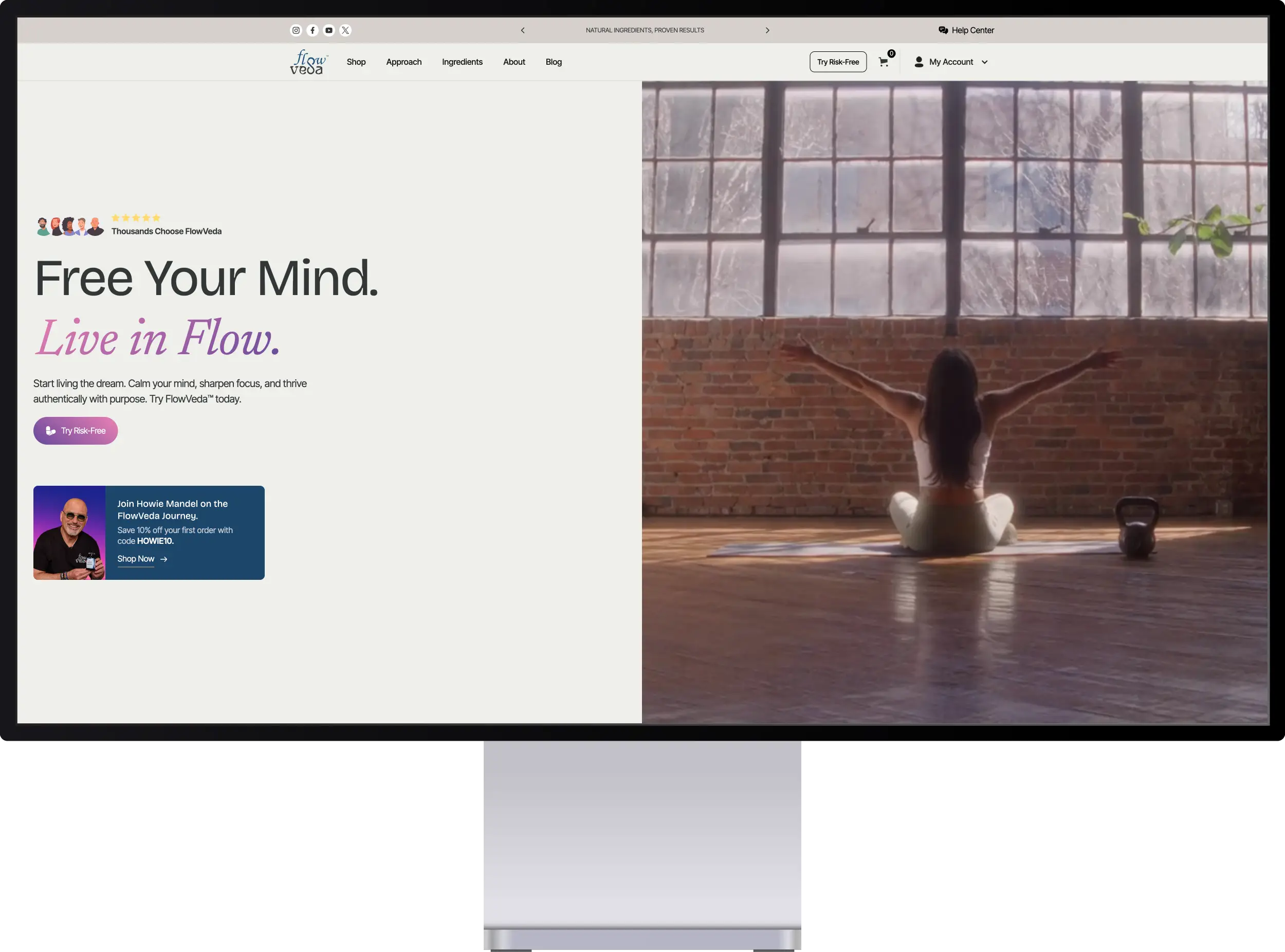 Hero section mockup of Flowveda's homepage