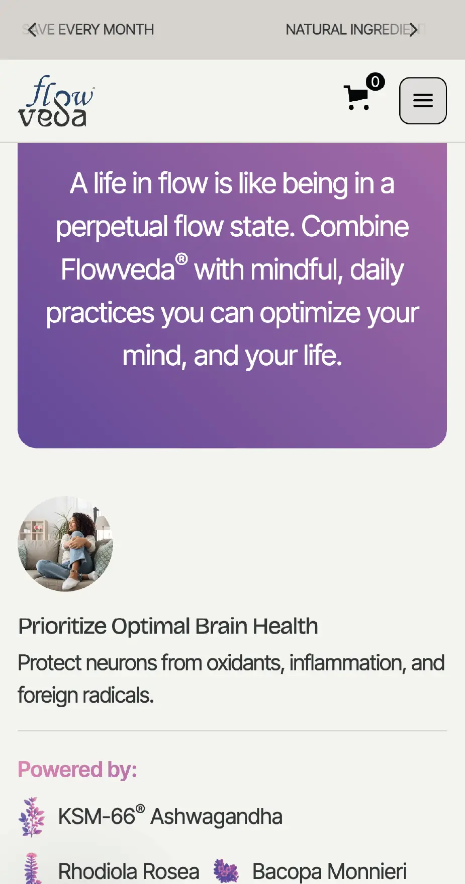 Mobile screenshot of Flowveda's clinical benefits