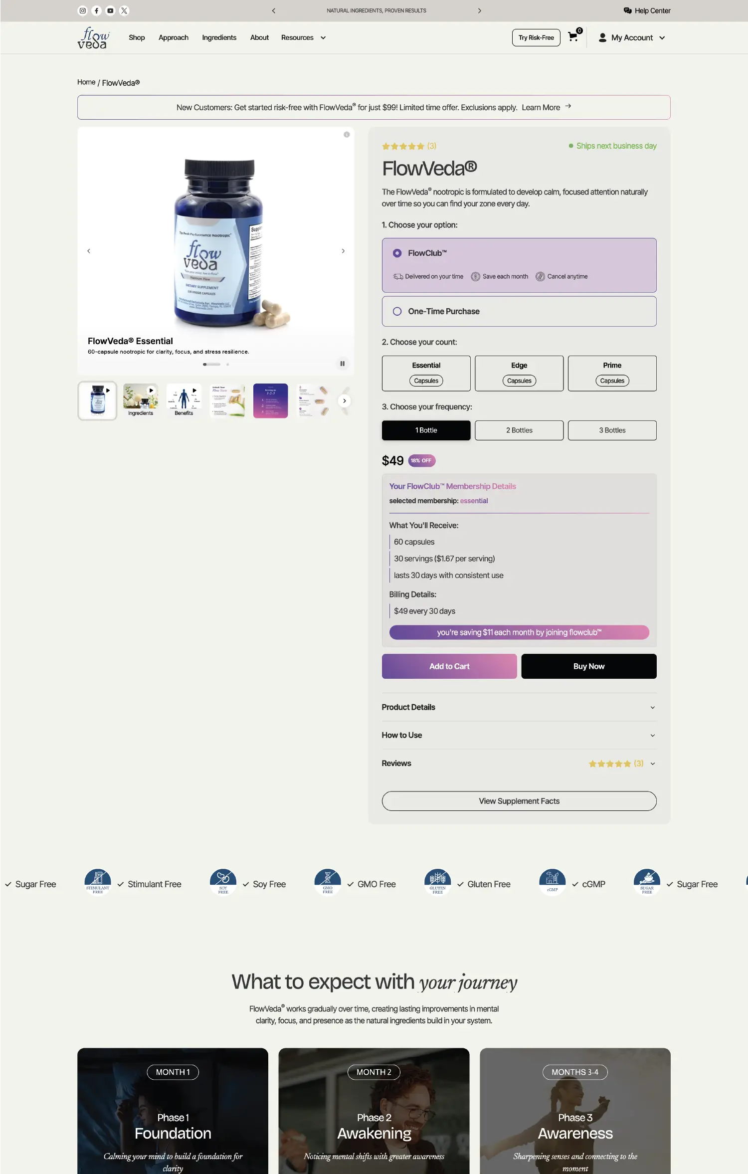 Desktop screenshot of Flowveda's product page