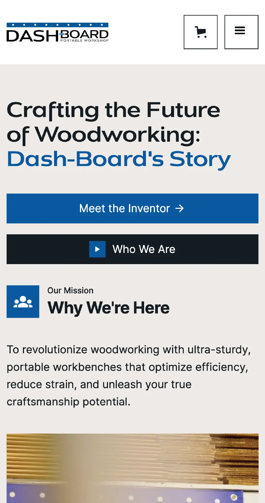 Mobile hero section of Dashboard's about page