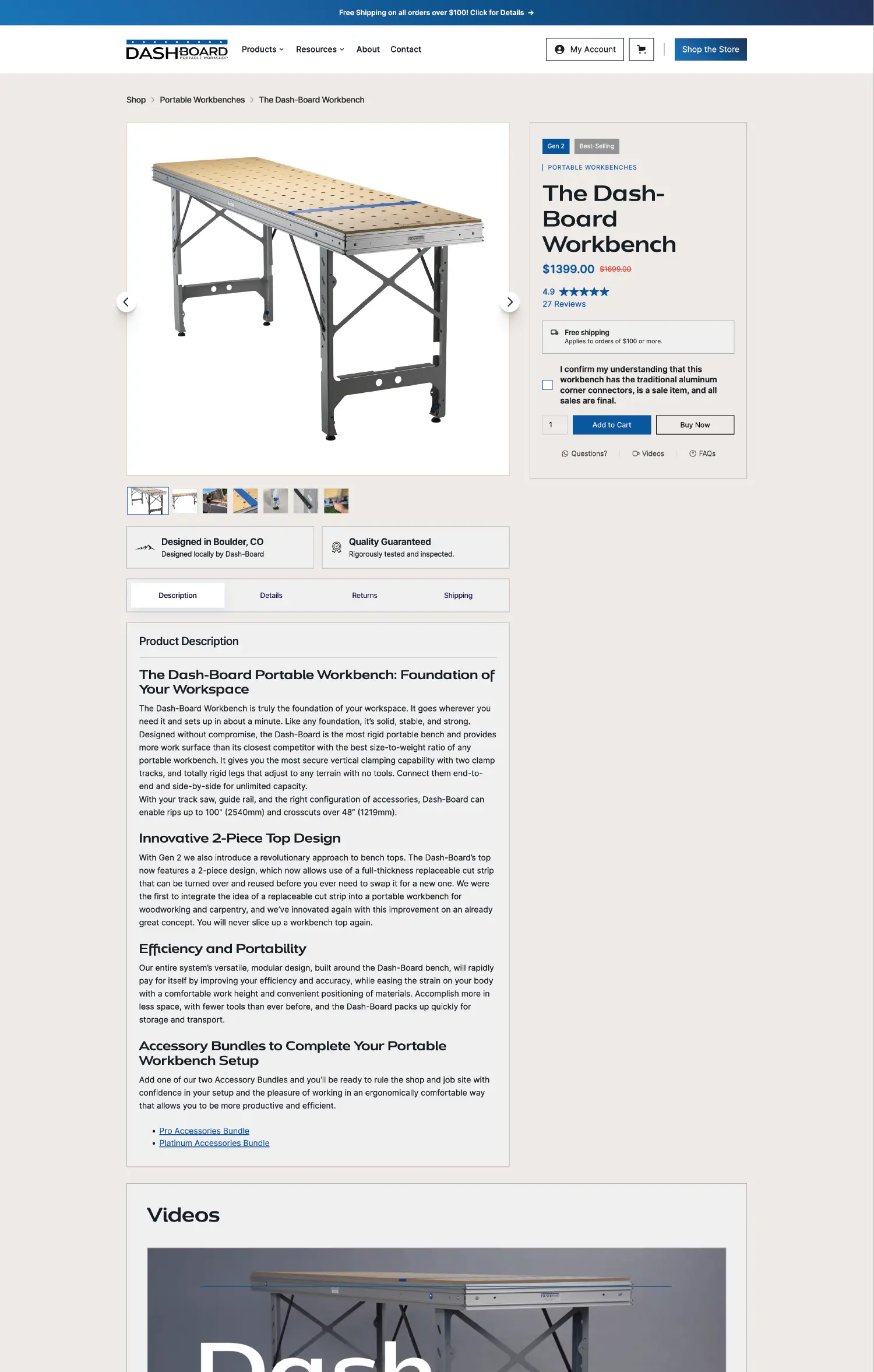 Dashboard's product page on a desktop