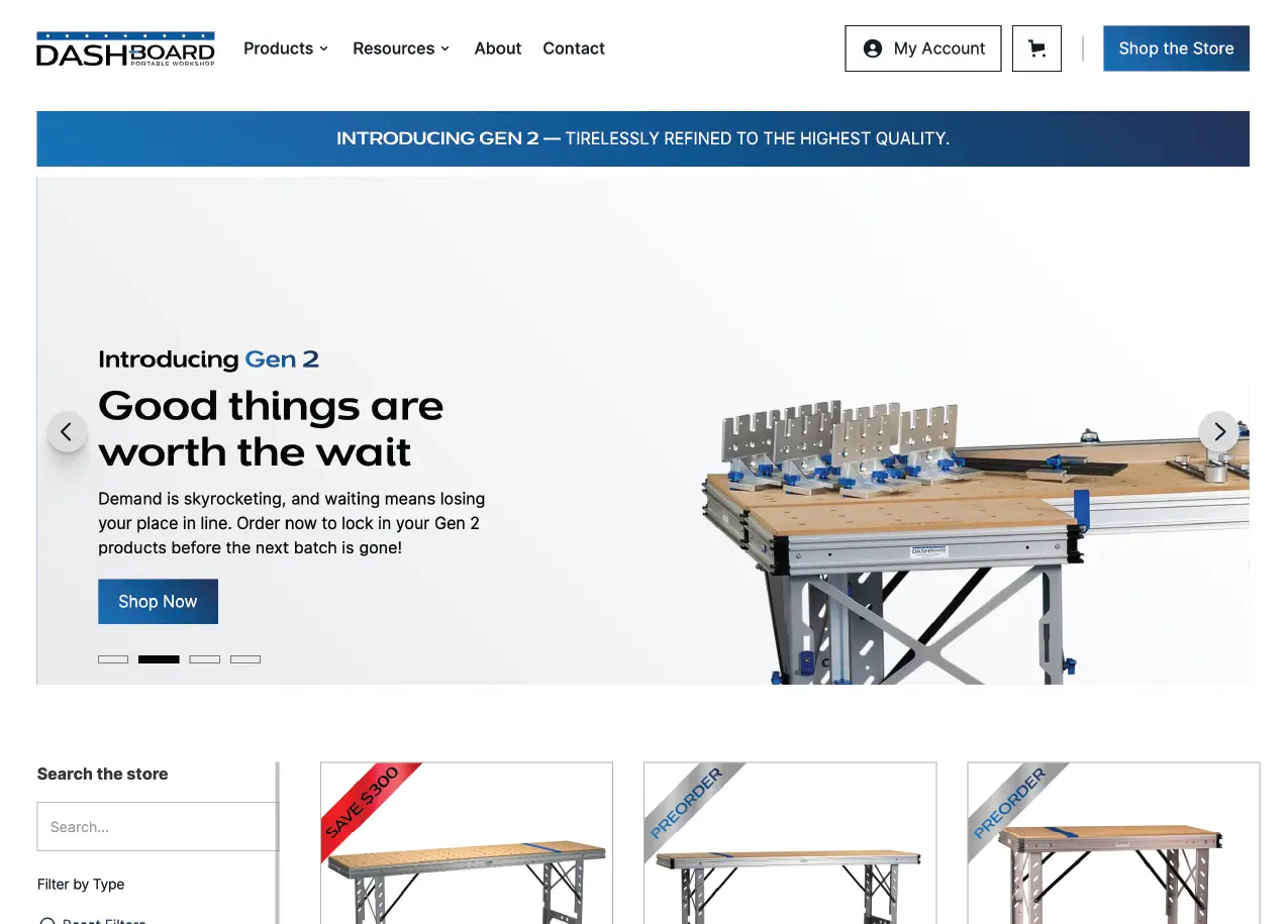 Scrolling product banner on Dashboard's shop page