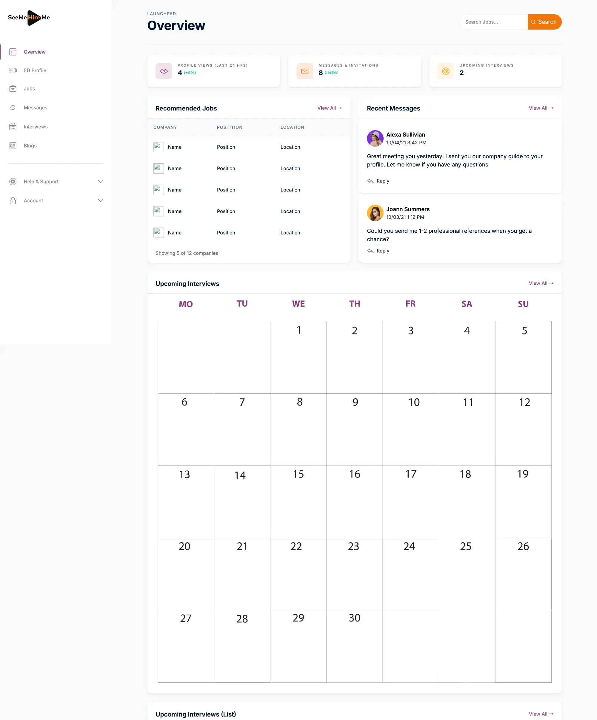 Calendar view screenshot