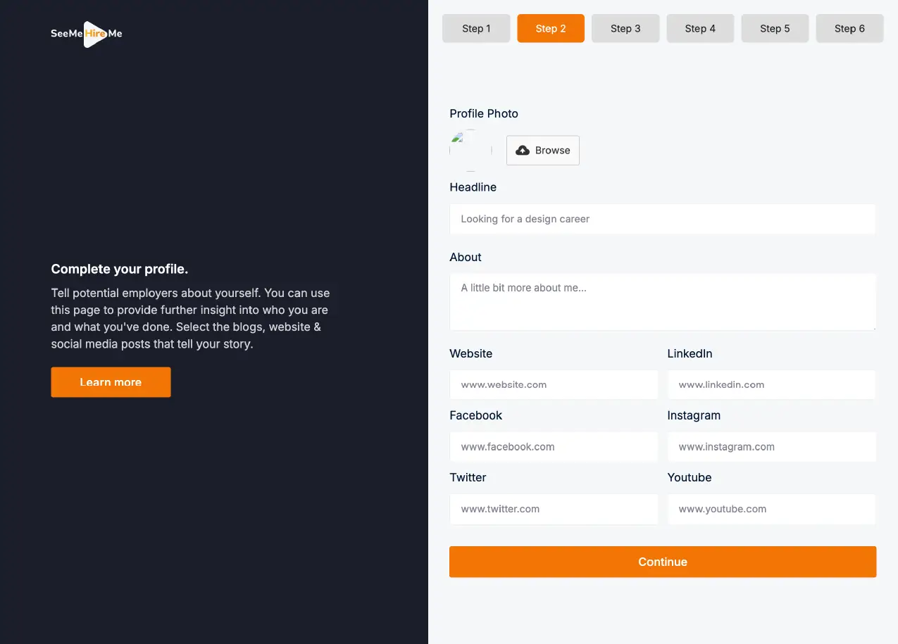 Signup questionnaire for creating an account