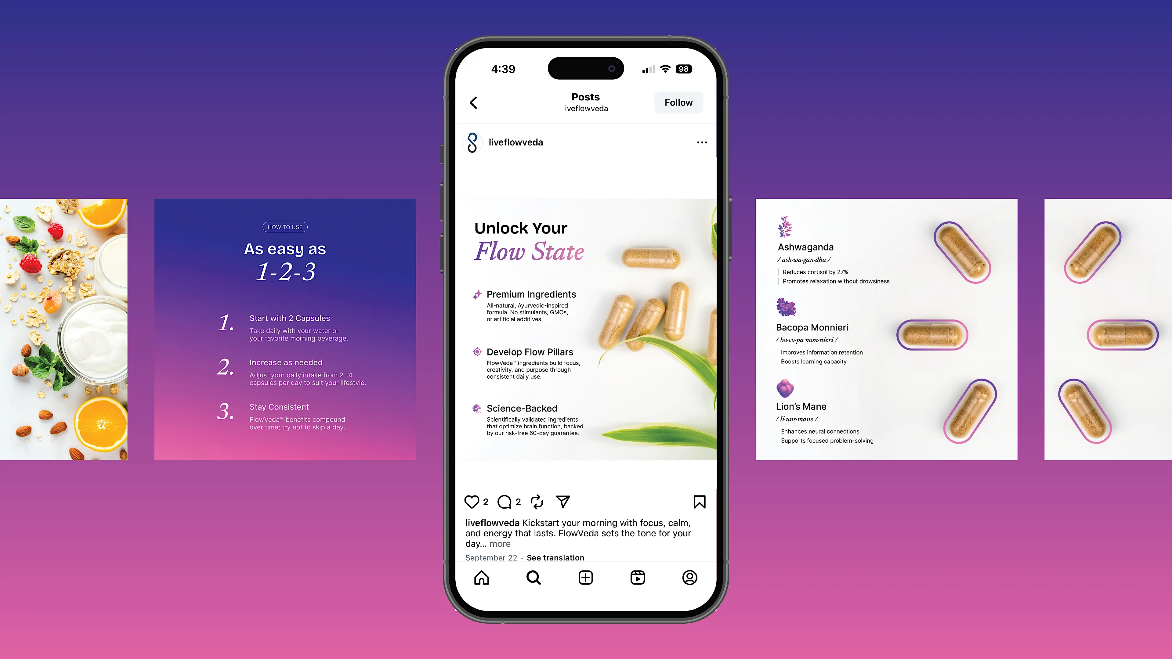 Social media carousel of FlowVeda's campaign