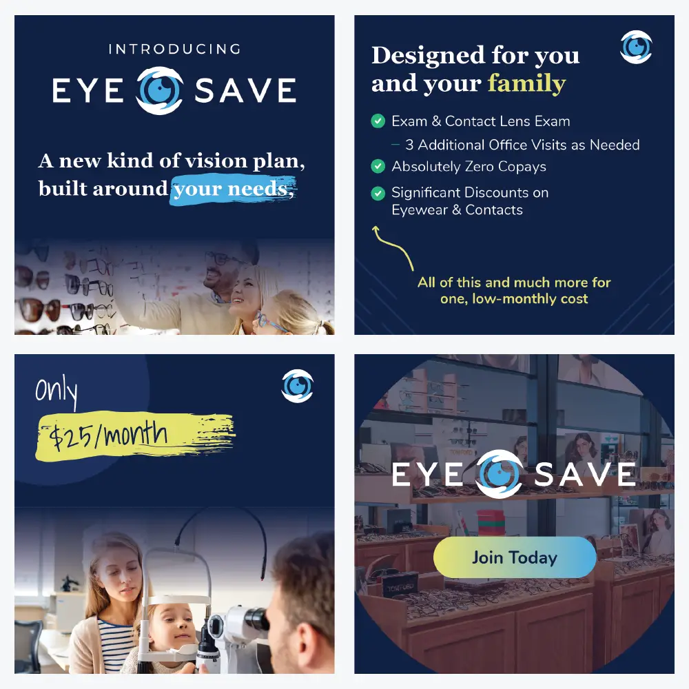 EyeSave social media carousel graphics