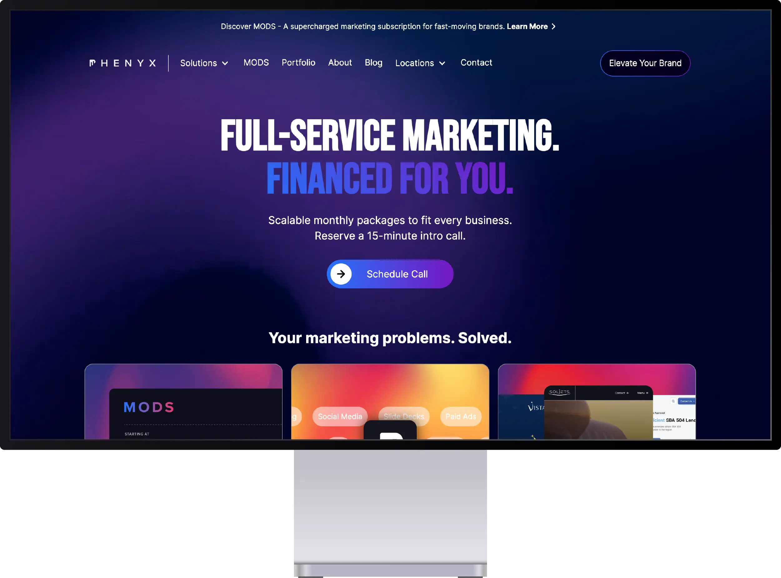 Hero section of PHENYX's homepage on a desktop