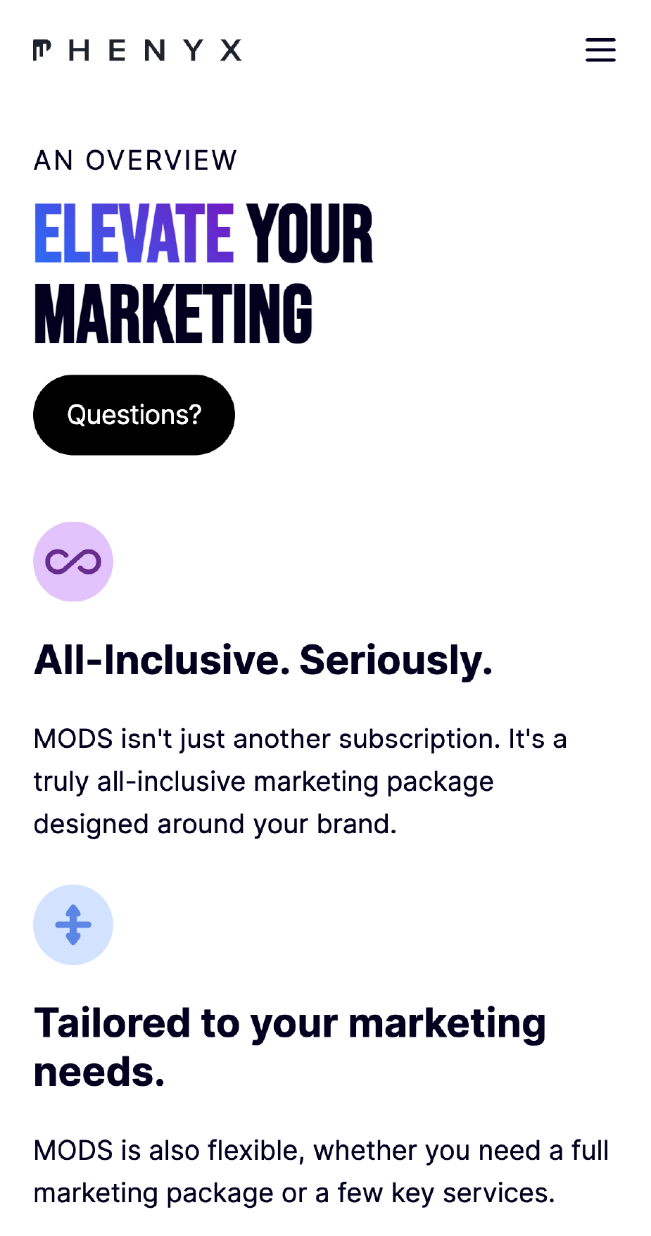 Mobile mockup of MODS subscription benefits