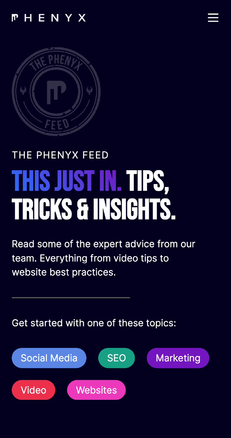 Mobile mockup of PHENYX's blog page