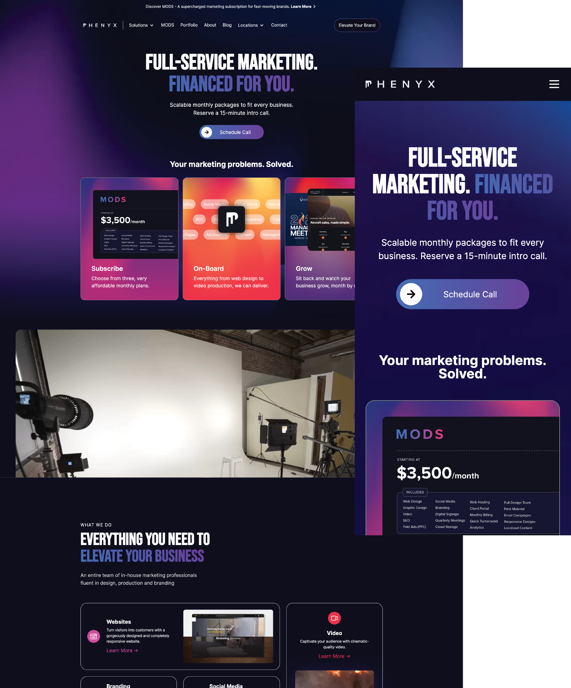 Desktop and mobile mockup of PHENYX's homepage