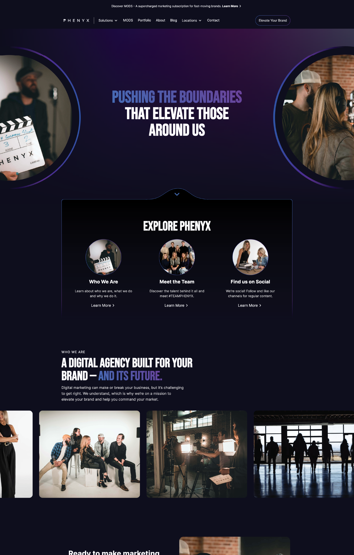 Desktop mockup of PHENYX's about page