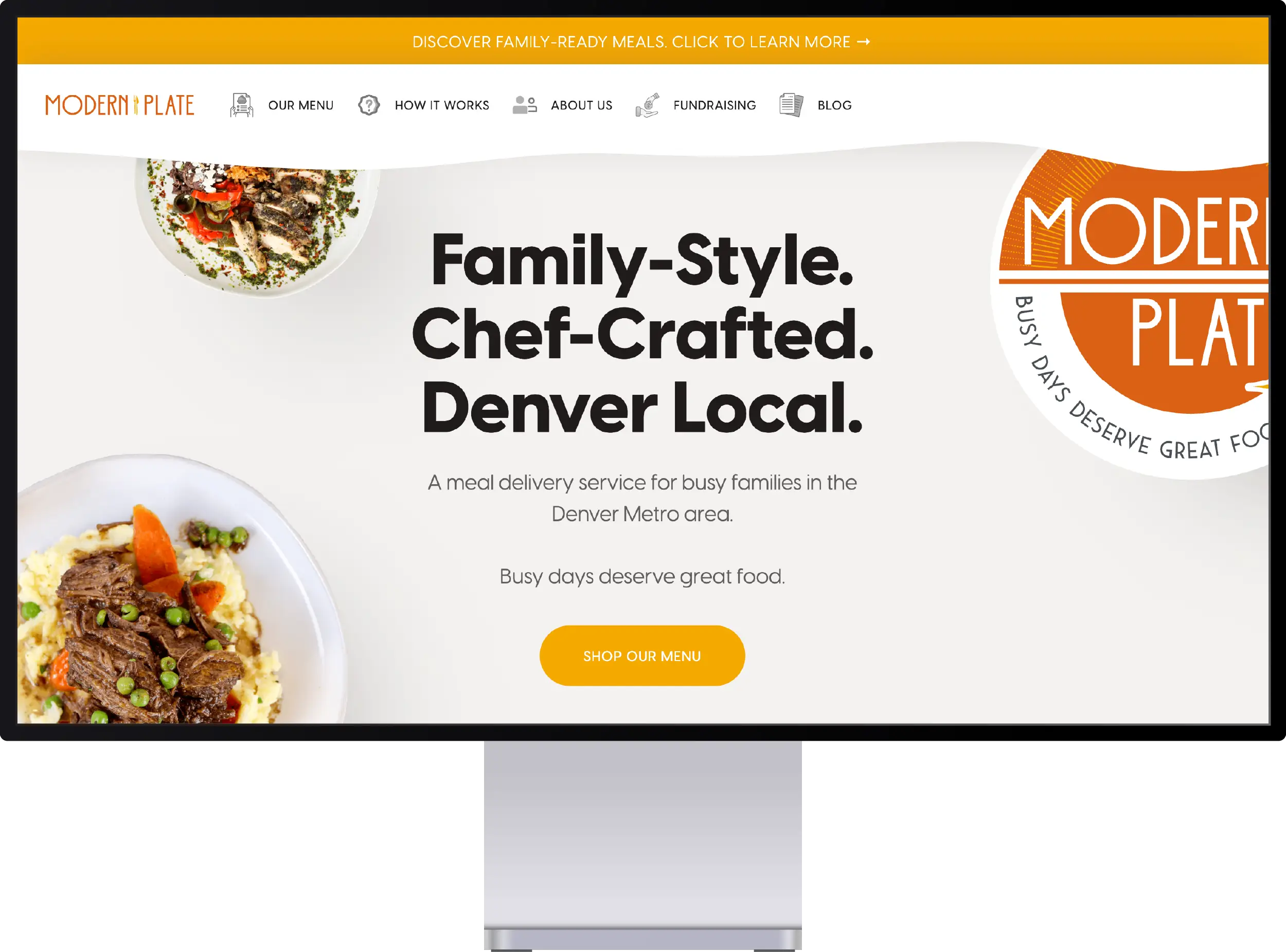 Modern Plate's homepage on a desktop