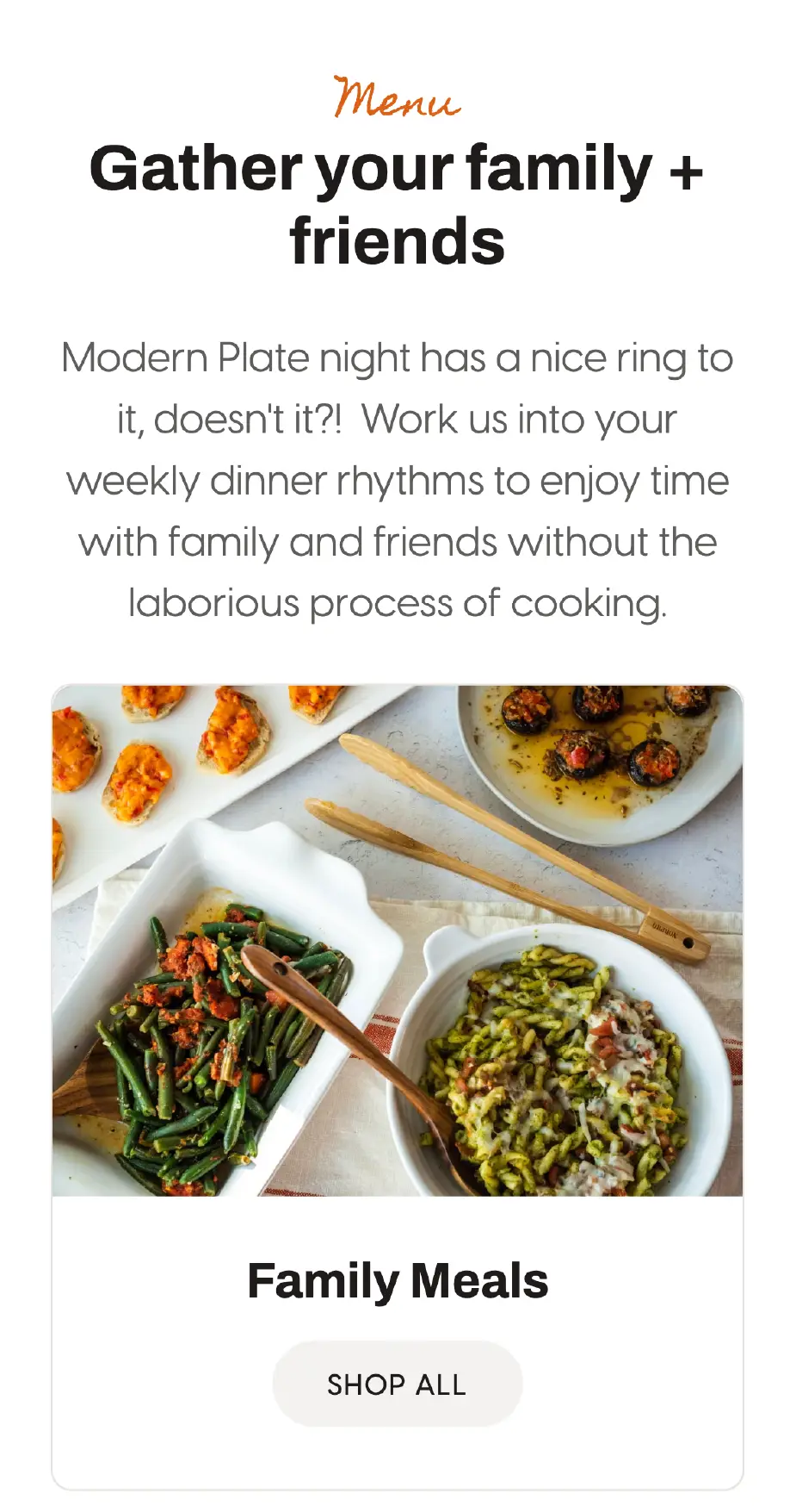 List of meal categories on Modern Plate's website