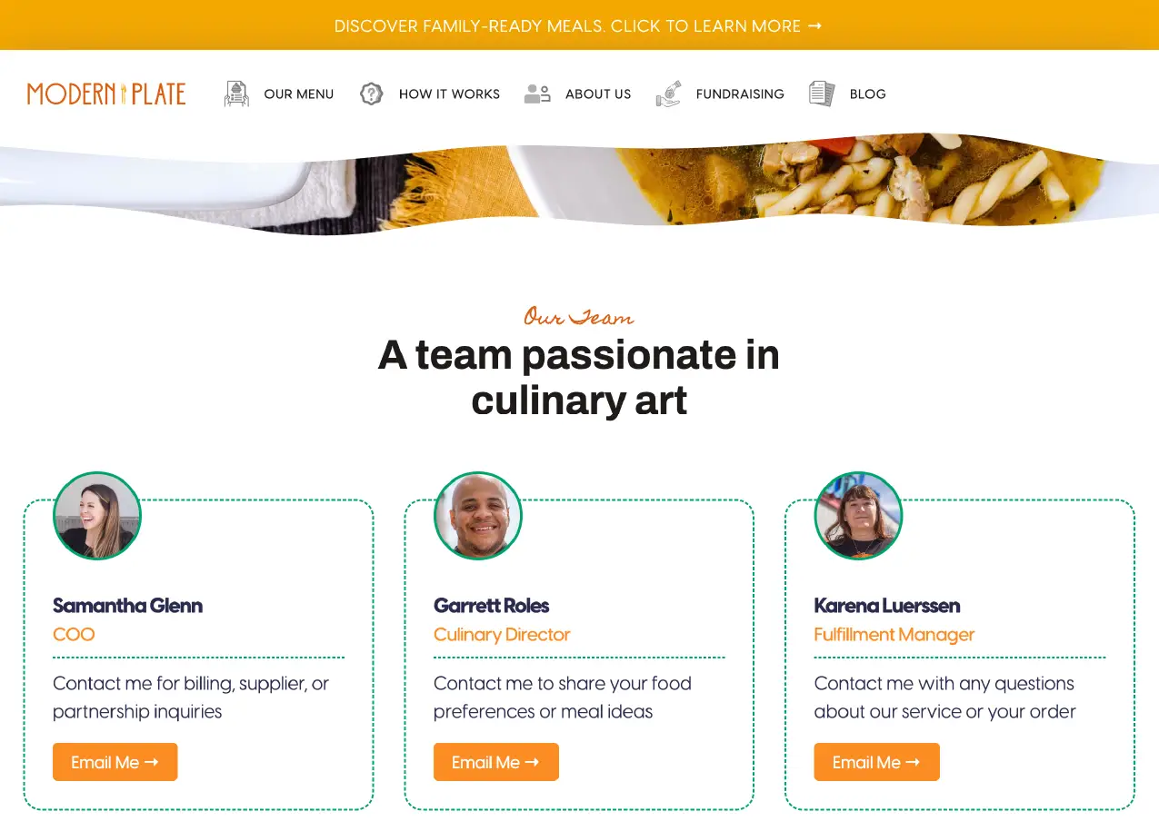 Meet the chefs section on Modern Plate's website