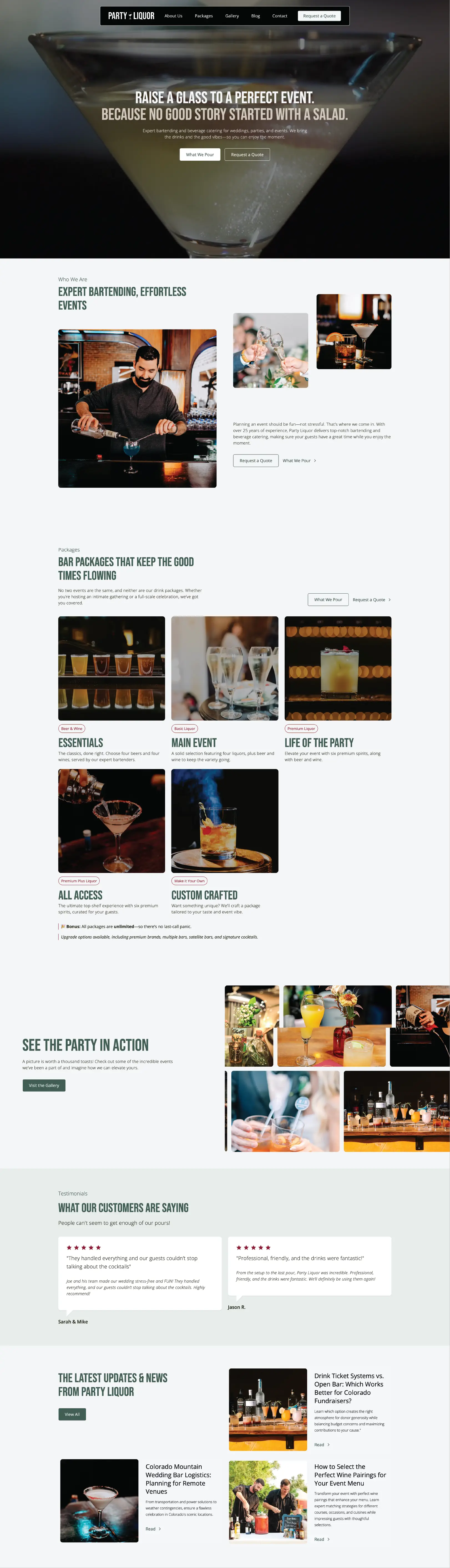 Entire homepage of Party Liquor's website