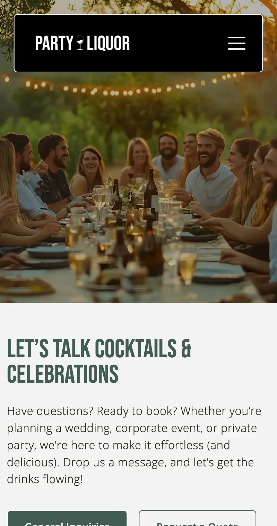 Hero section of contact page on Party Liquor's website