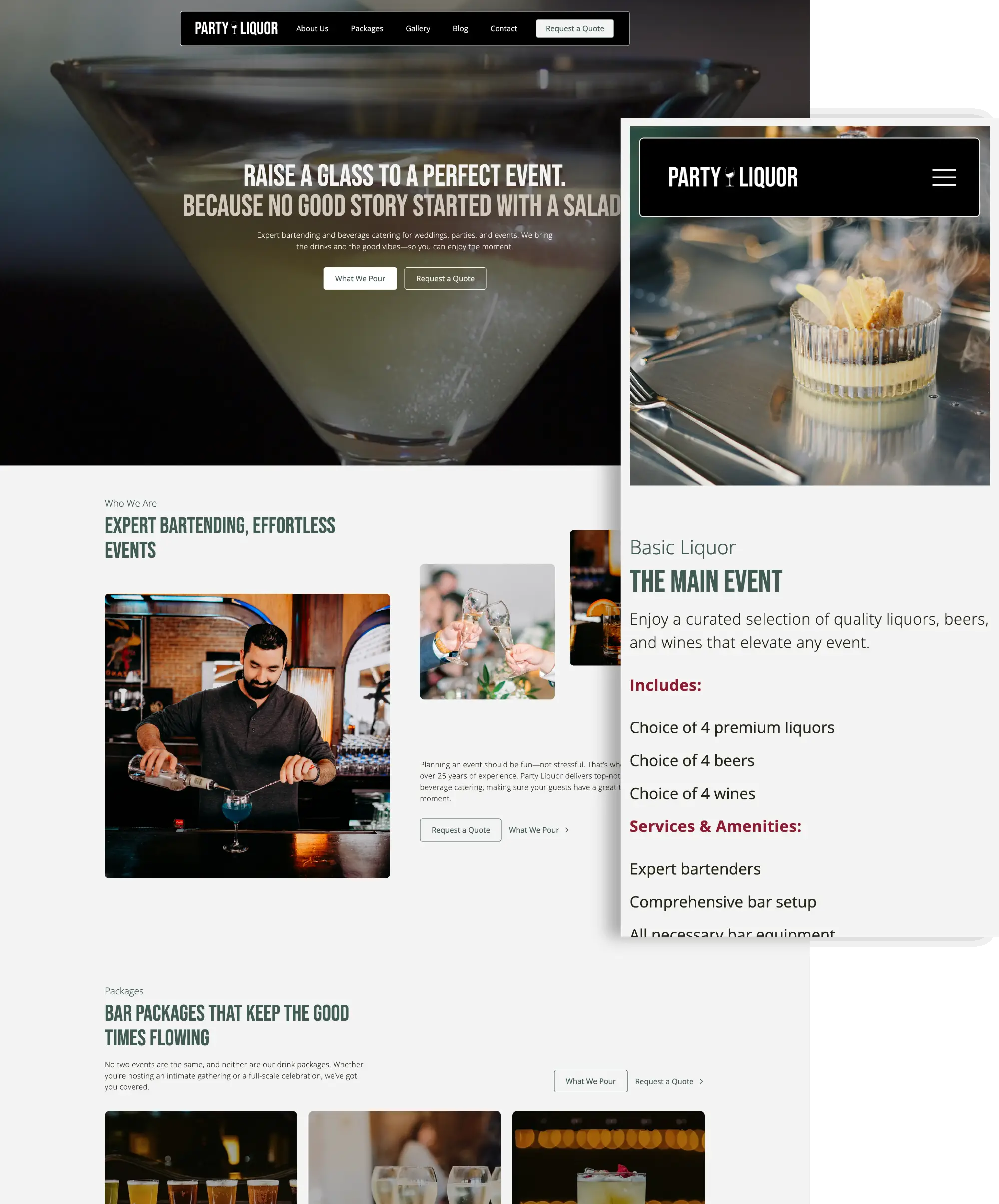 Desktop and mobile mockup of Party Liquor's homepage