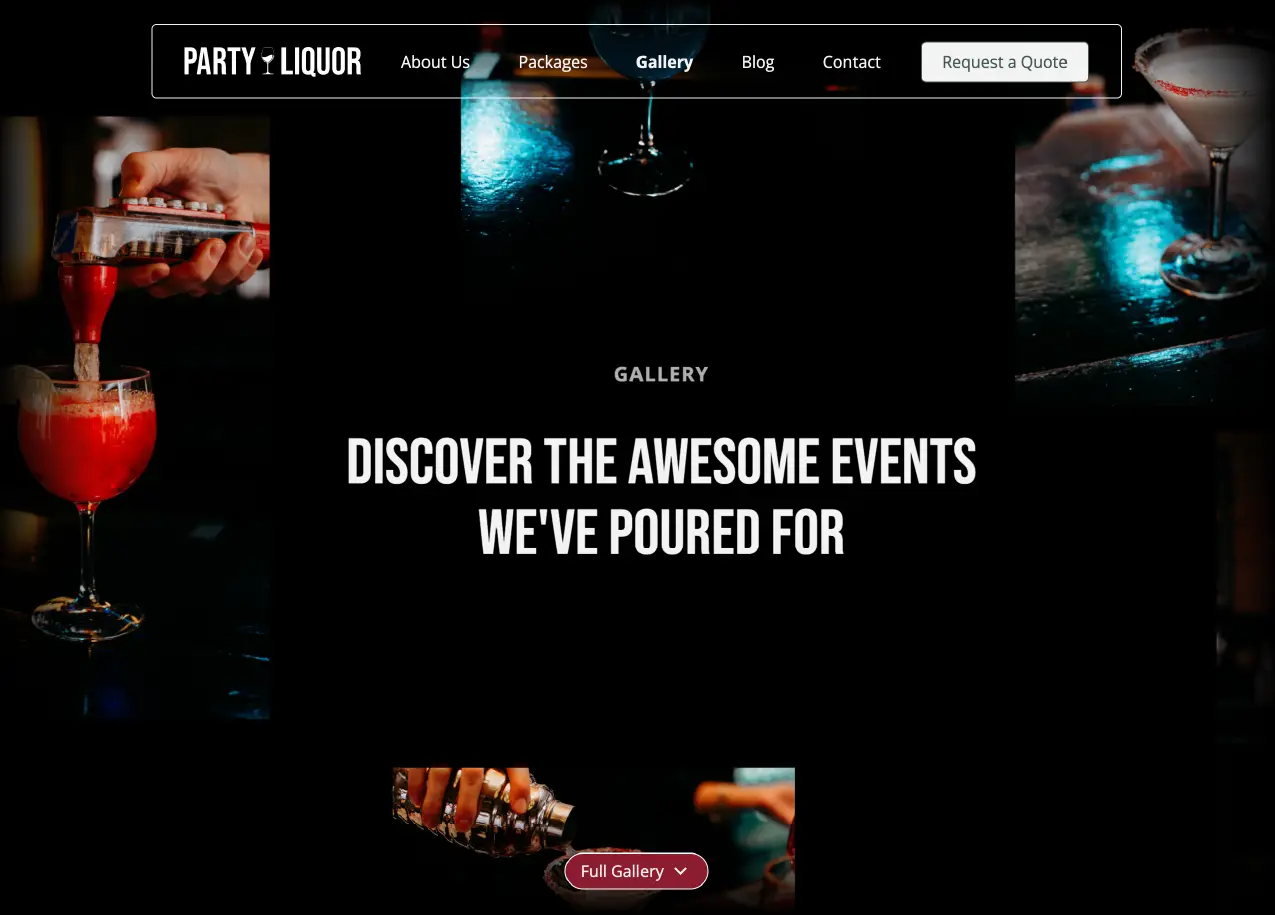 Interactive desktop gallery on Party Liquor's website