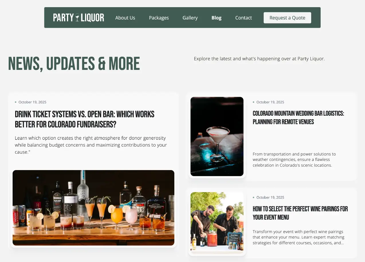 Blog hero section on Party Liquor's website