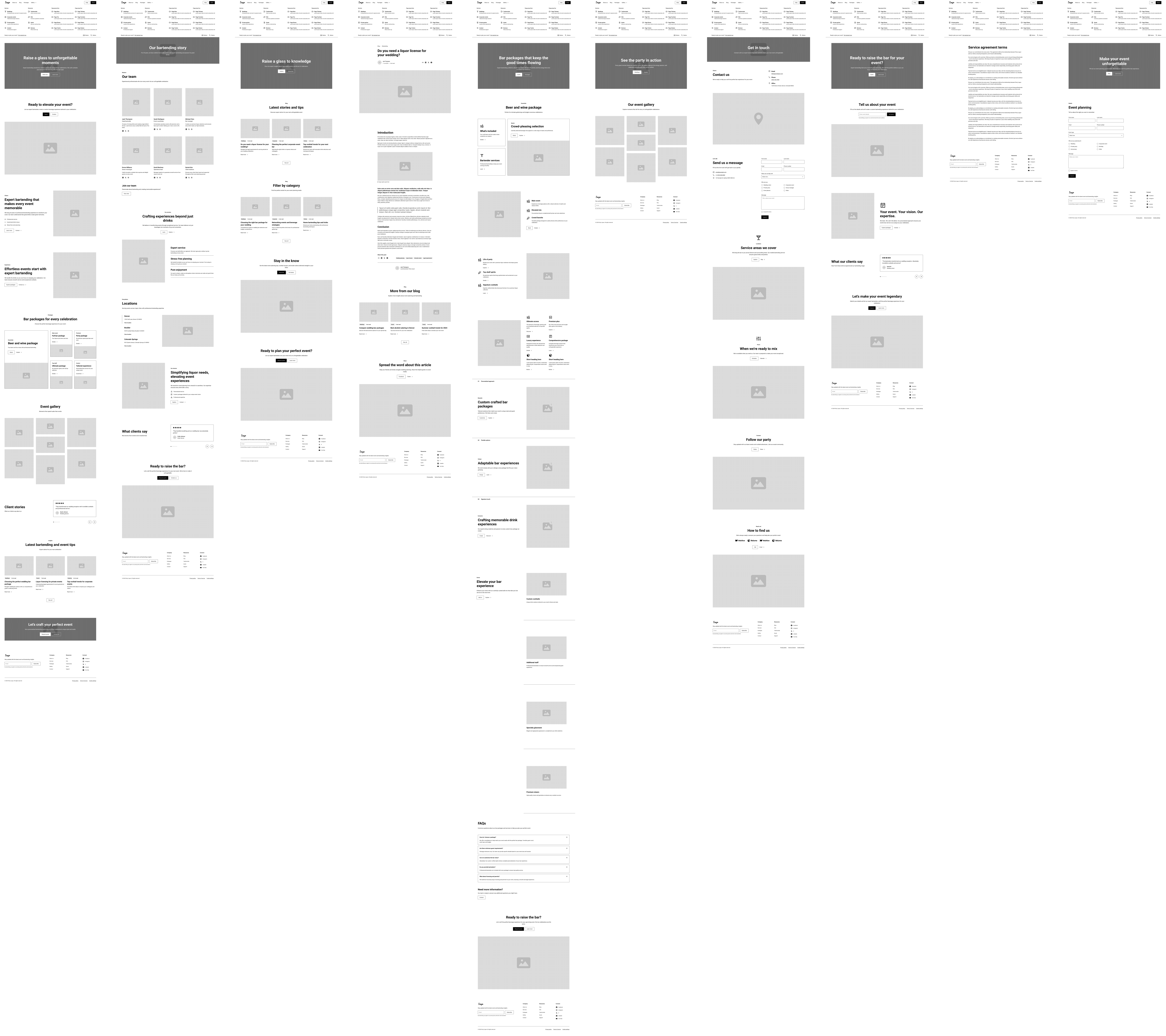 Complete wireframe for Party Liquor's website