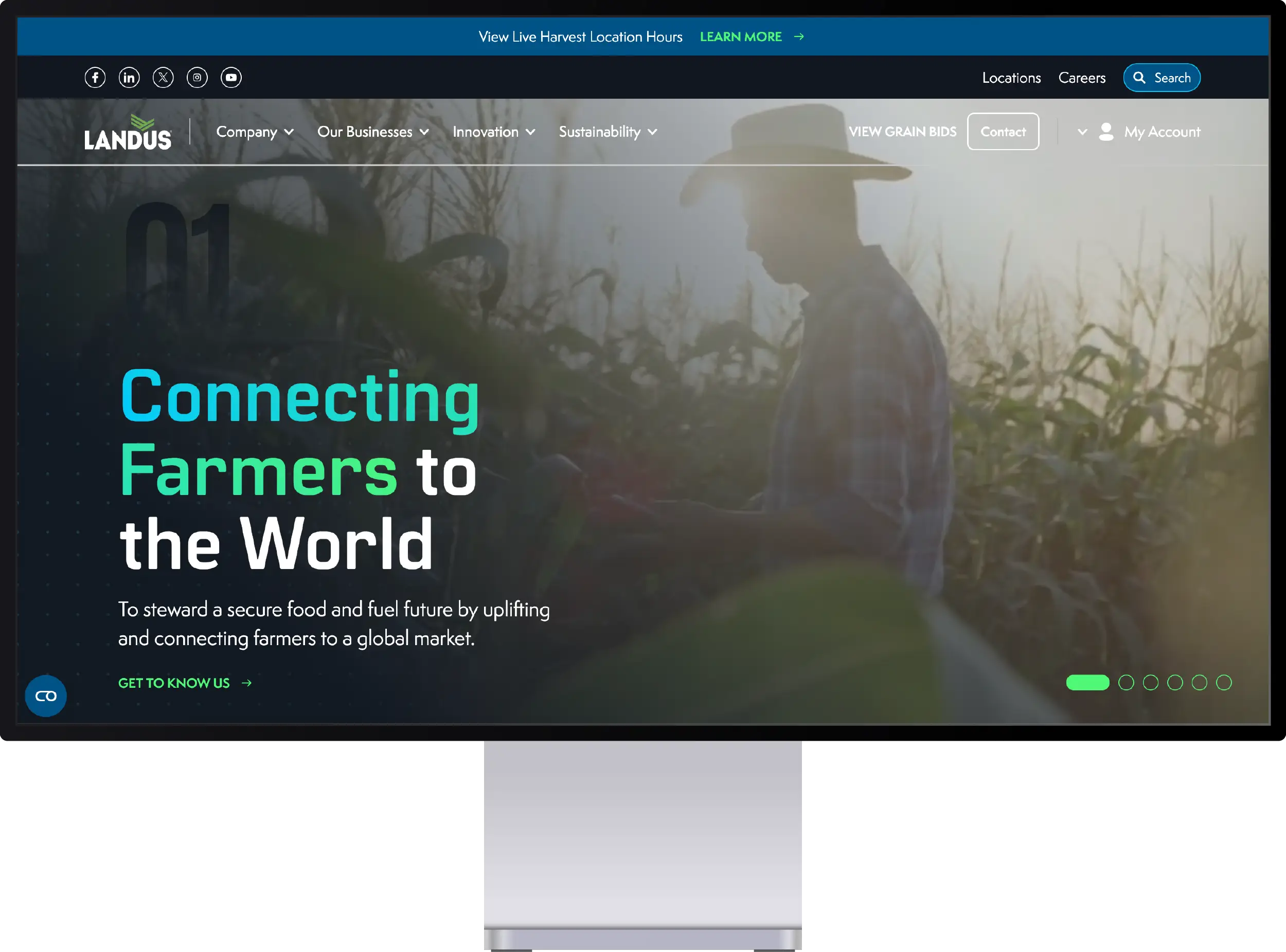 Homepage screenshot of Landus website