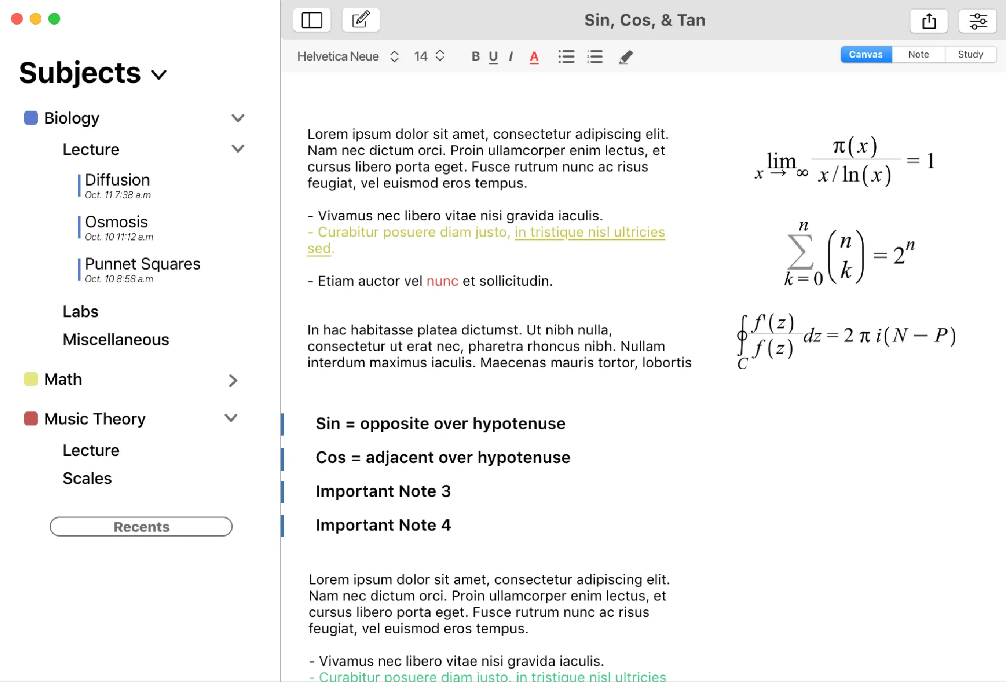 Dashboard view of Notelife