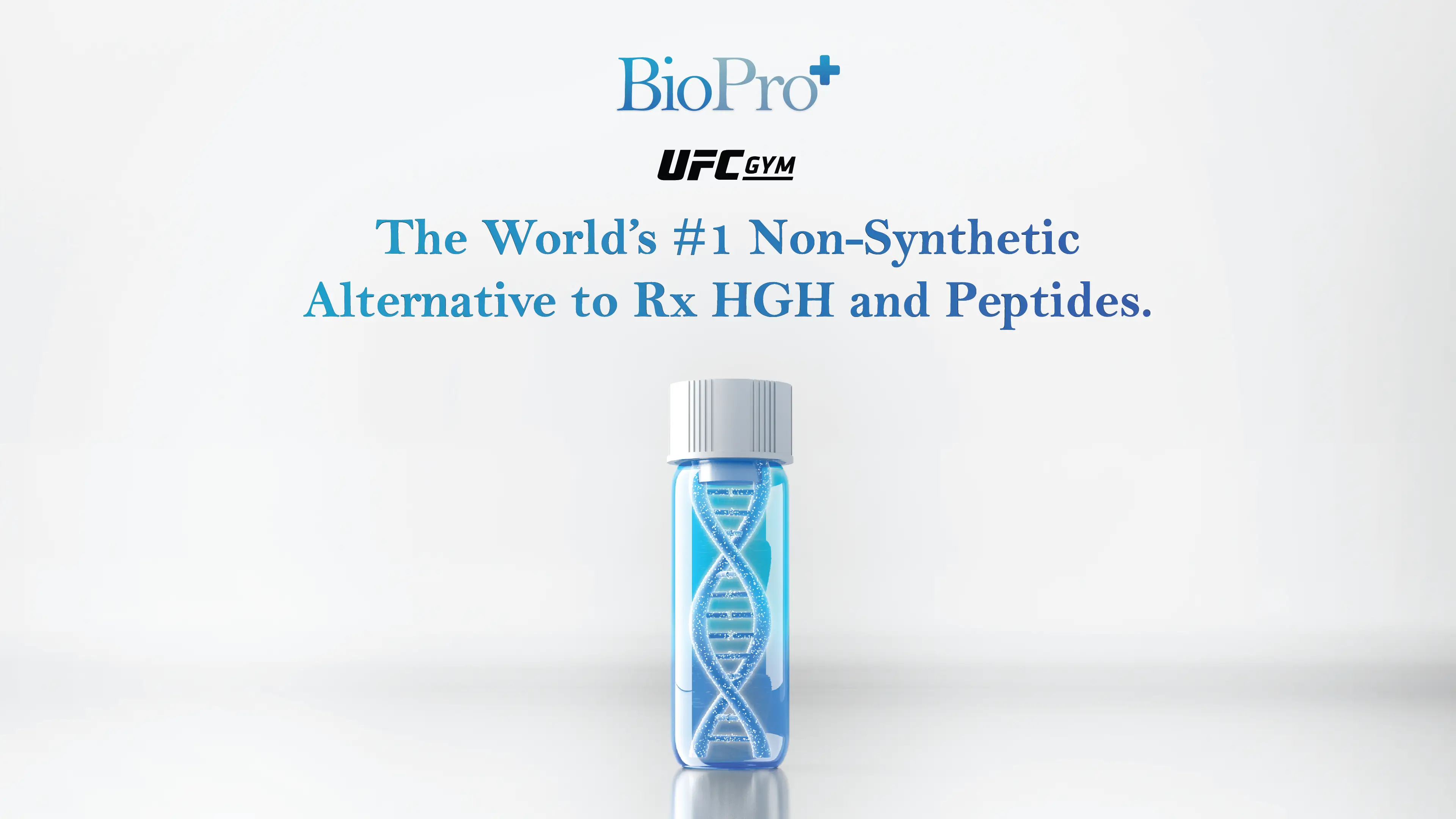 ad mockup of BioPro+ vial with logo and slogan