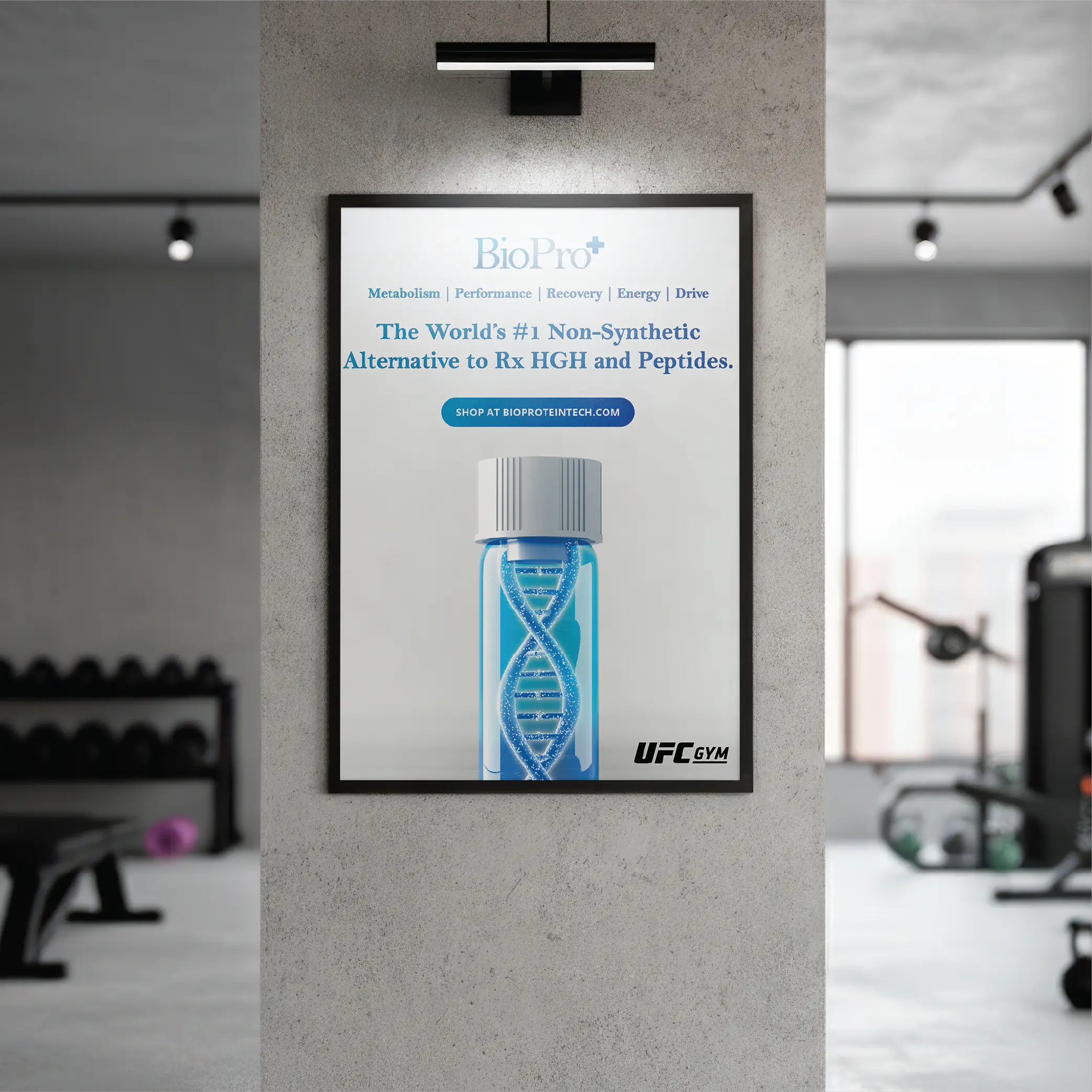 mockup of BioPro+ ad in a gym