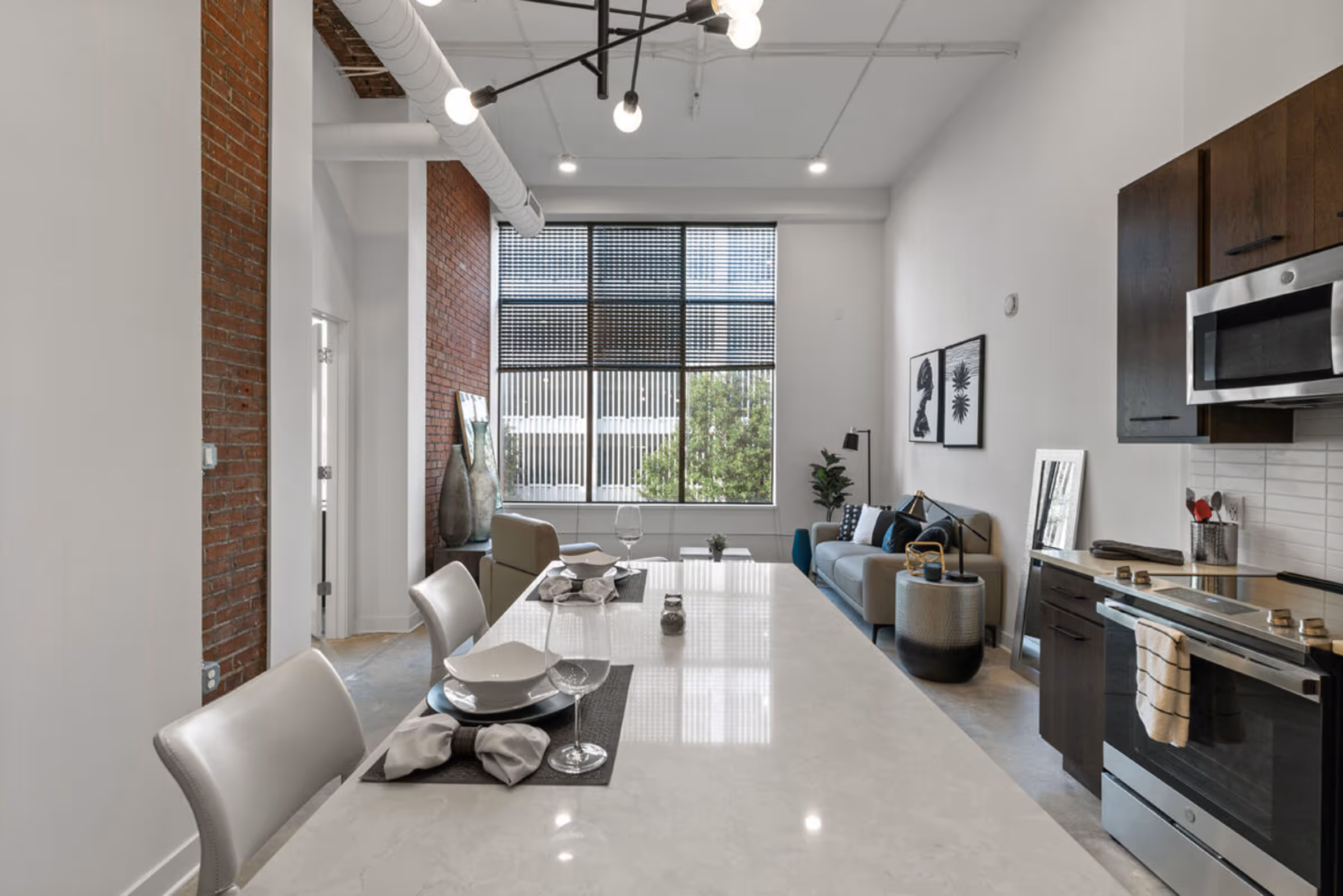 Kitchen area looking into living
