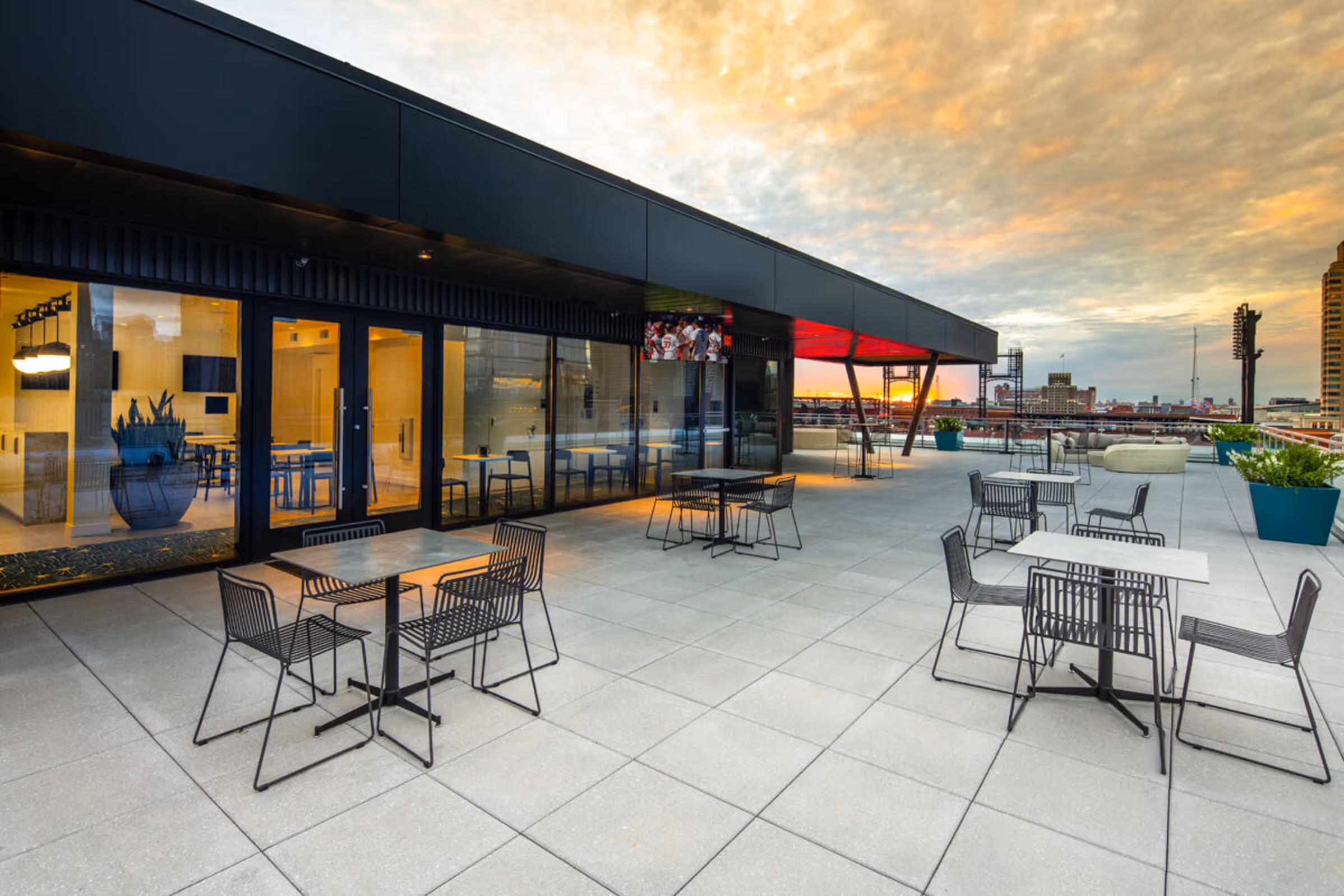 exterior rooftop seating and view