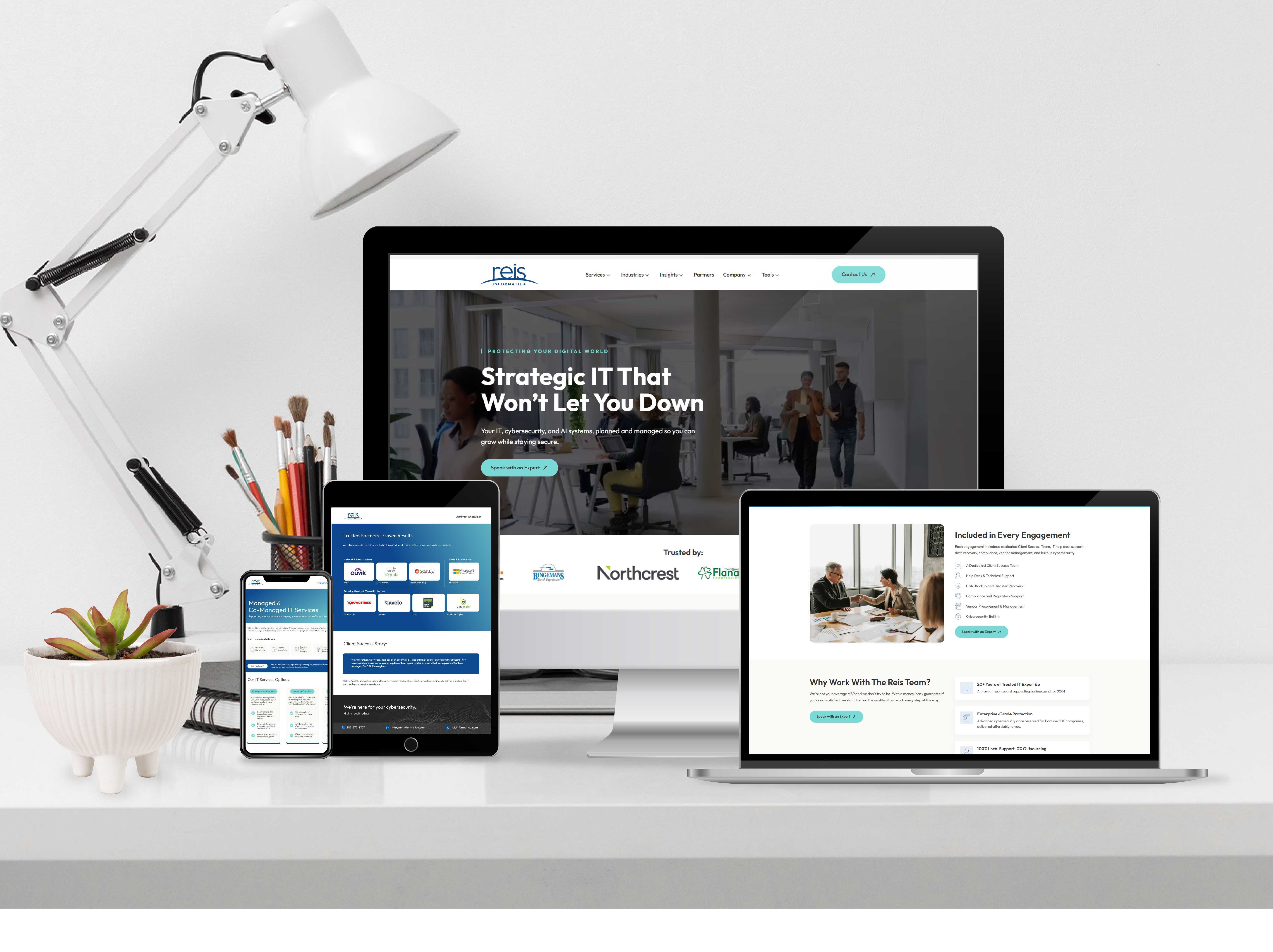 a marketing leader at her desk reviewing reports.