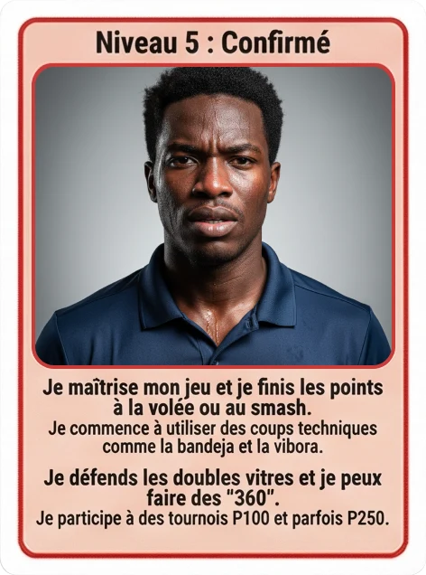 Portrait d'un joueur de padel niveau 5, confirmé