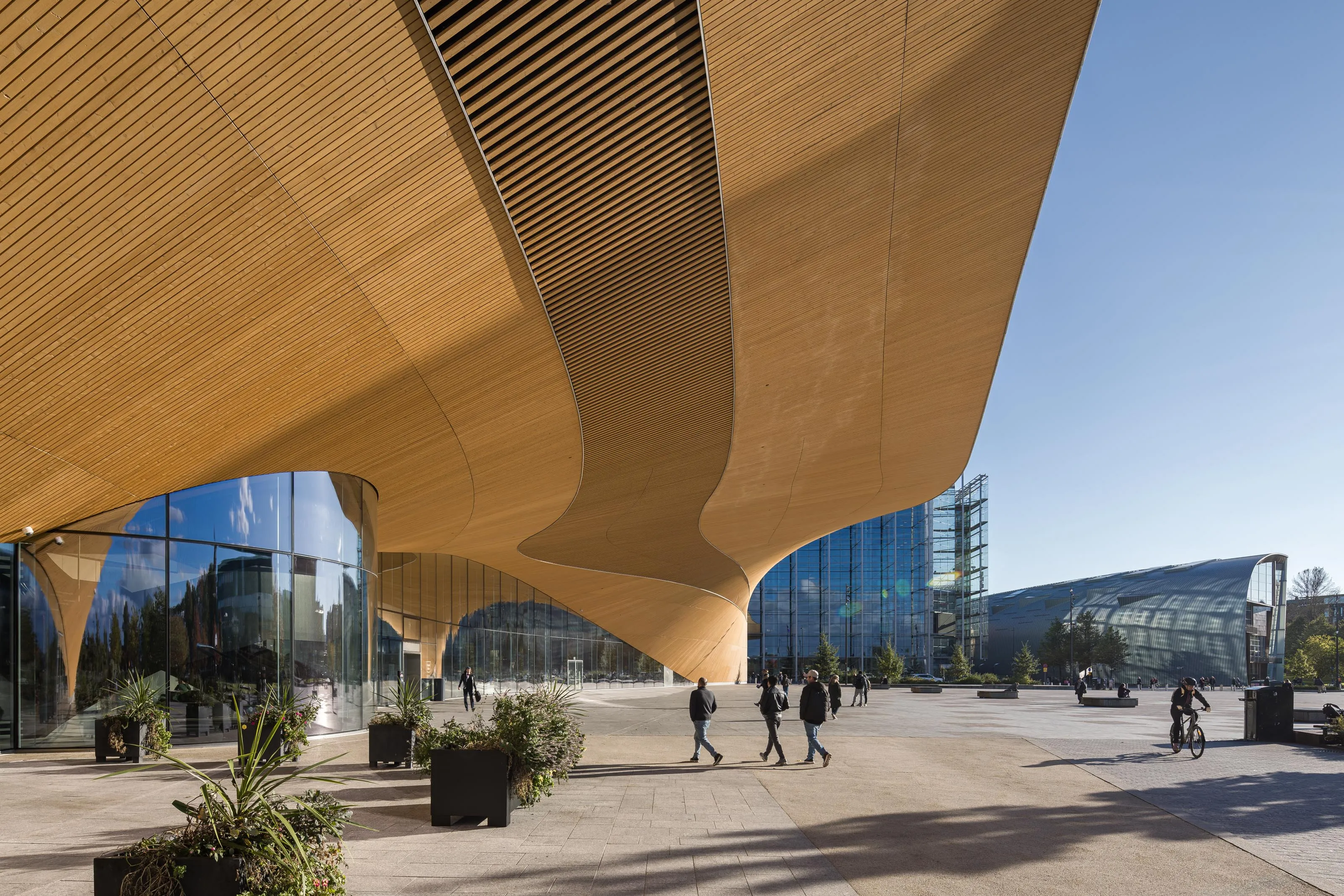 architectural photography of Oodi Central Library in Helsinki, entrance area