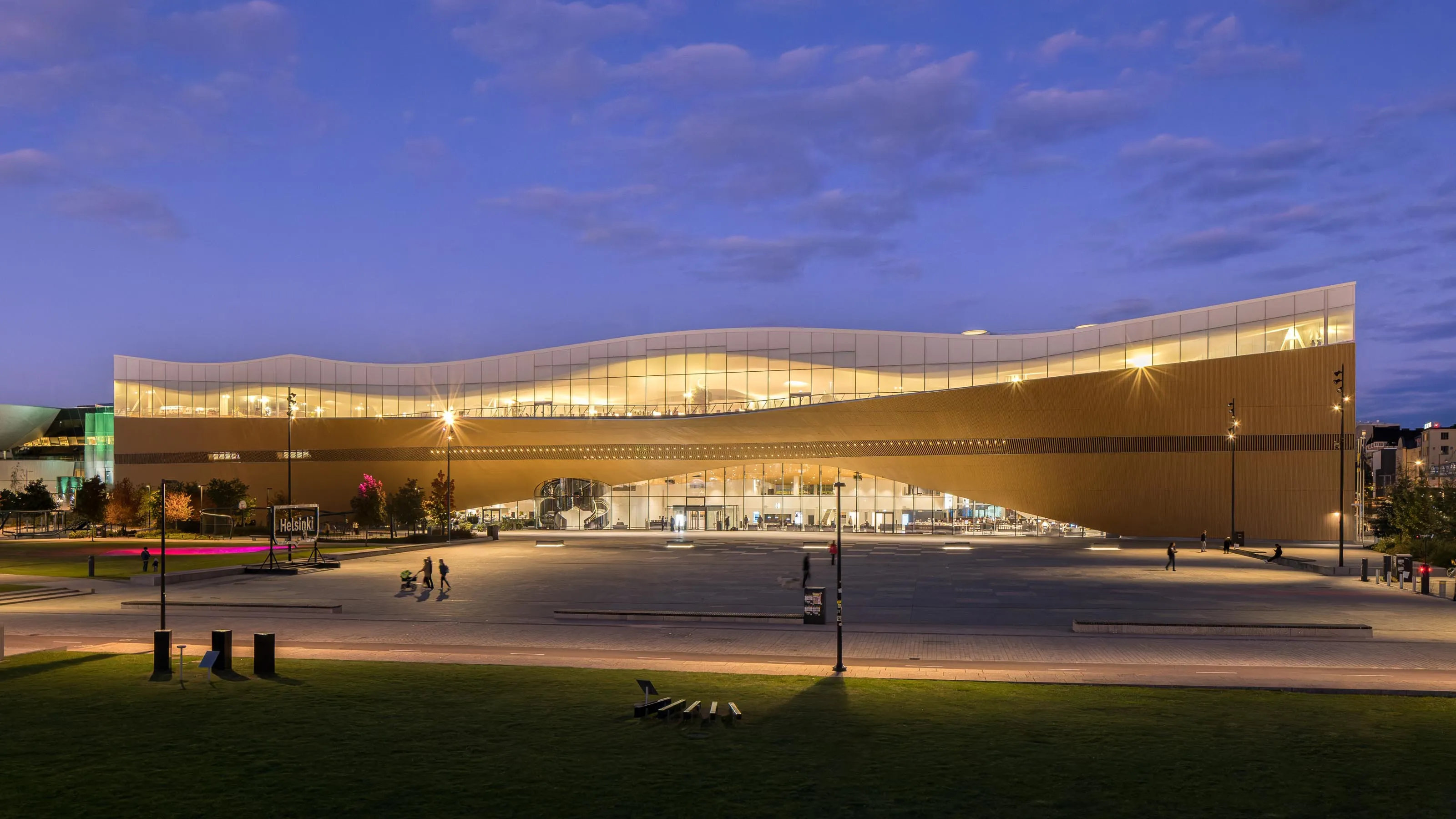 architectural photography of Oodi Central Library in Helsinki at night