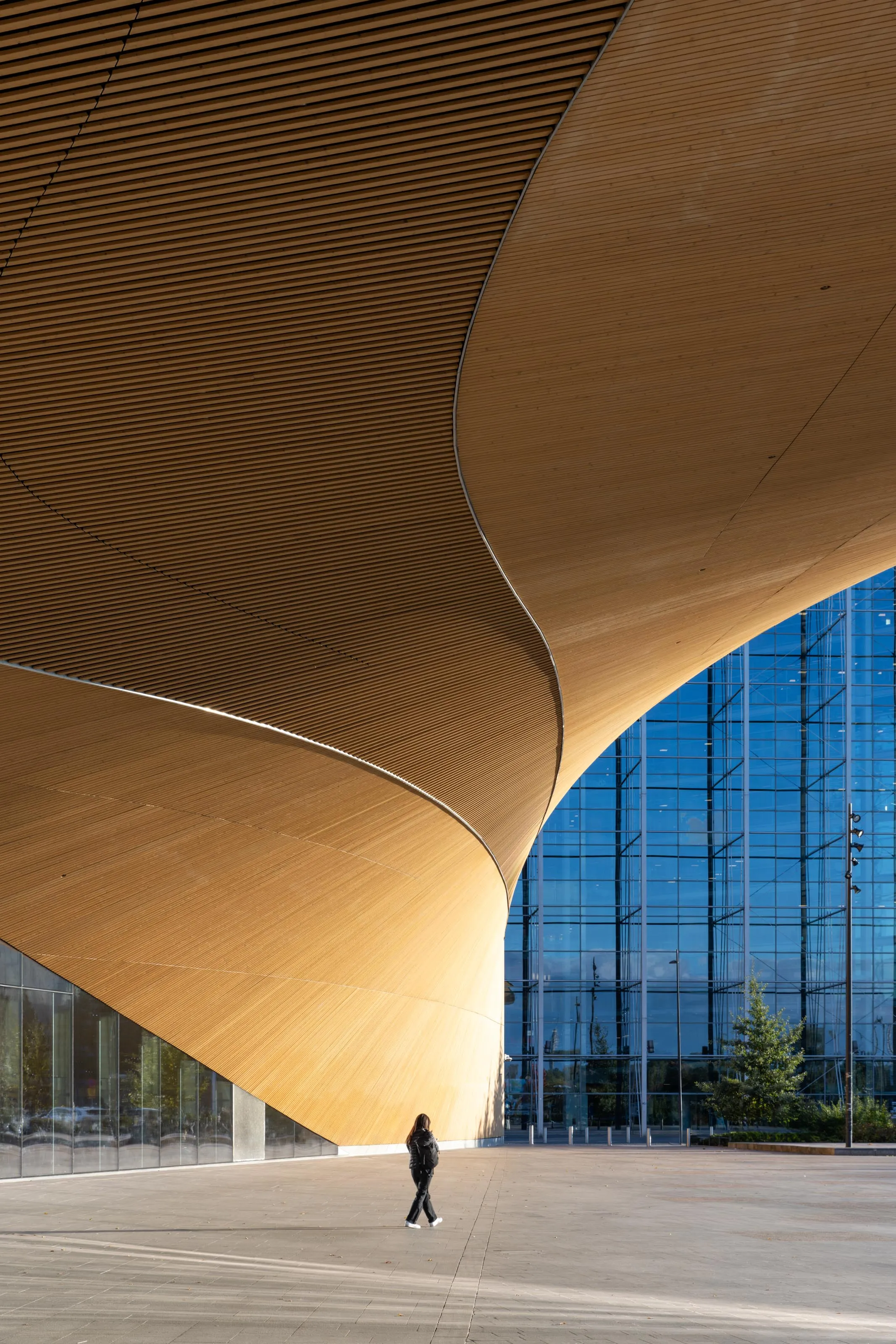 architectural photography of Oodi Central Library in Helsinki, entrance area, detail shot