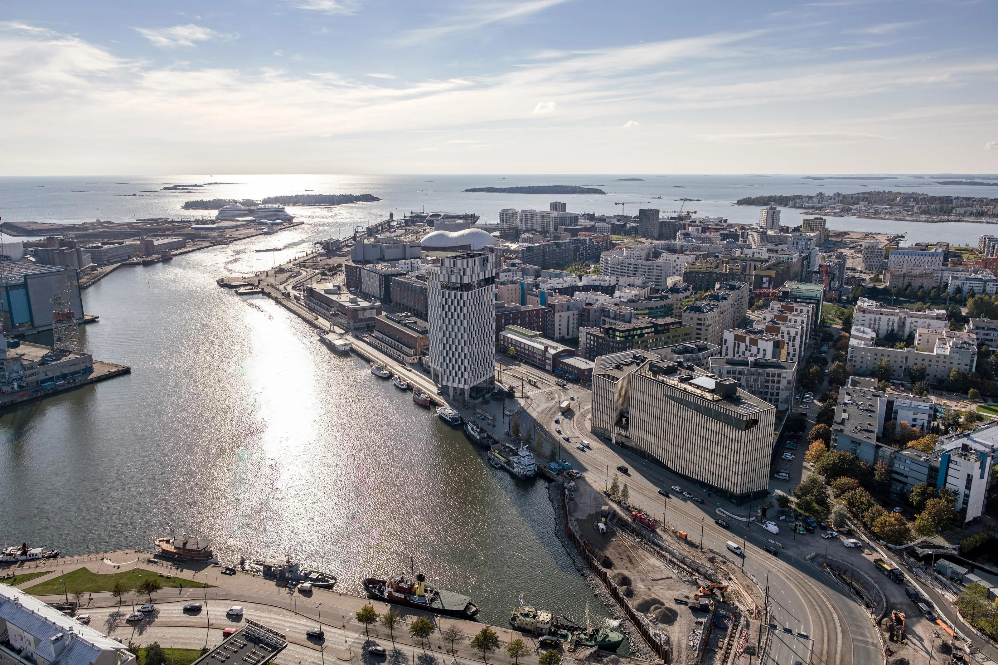 Architekturfotografie in Helsinki vom Projekt Wood City II für Union Investment, Drohnenaufnahme