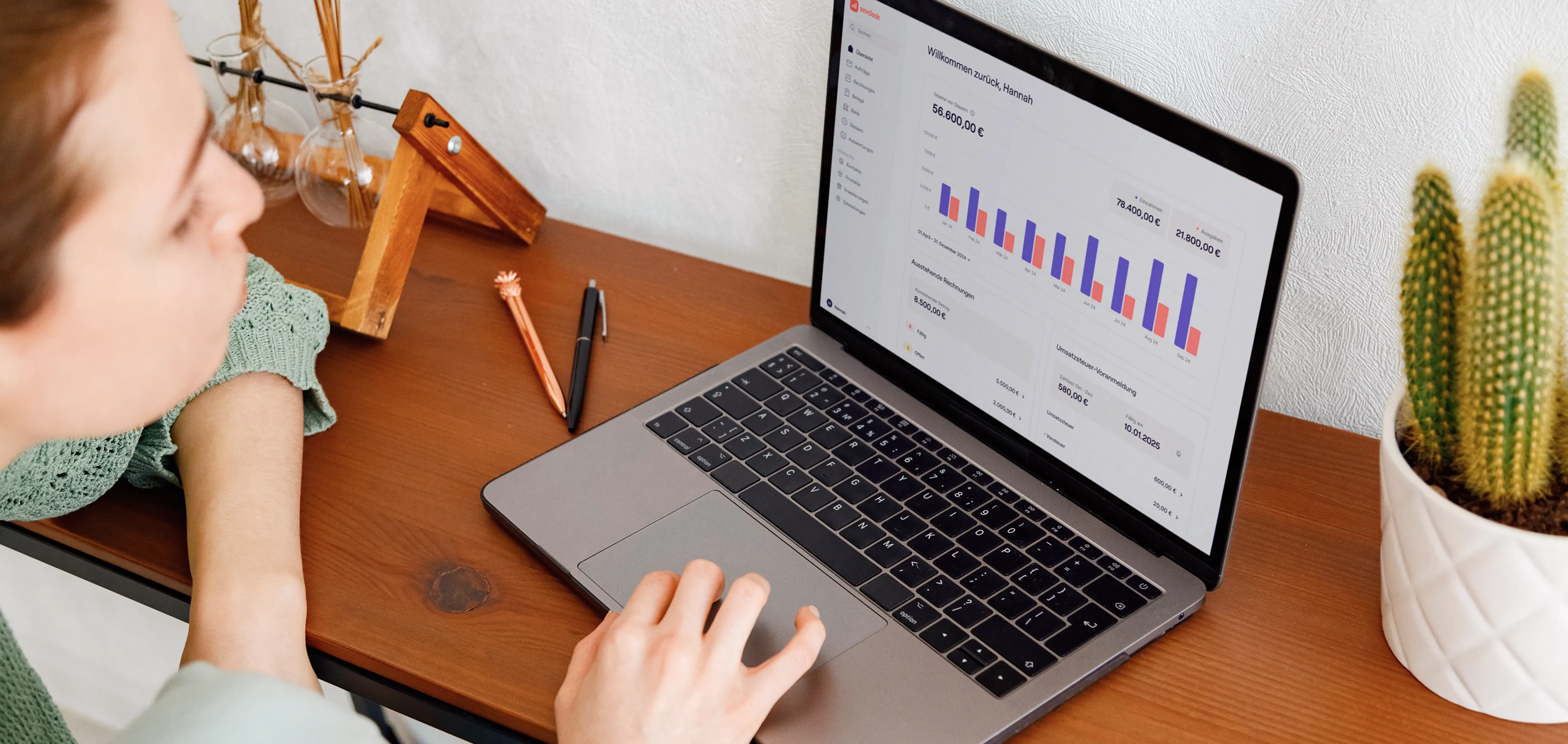 sevdesk Buchhaltungssoftware Dashboard-Ansicht auf einem Desktop-Gerät