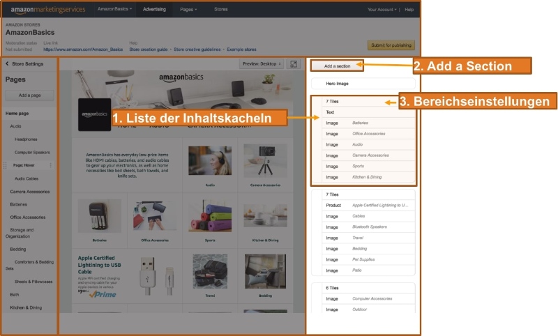 Inhalt auf Amazon Shop einrichten