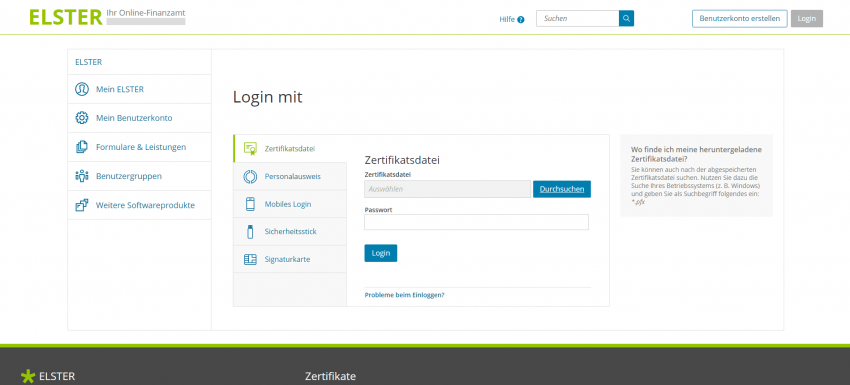 Zertifikatsdatei ELSTER
