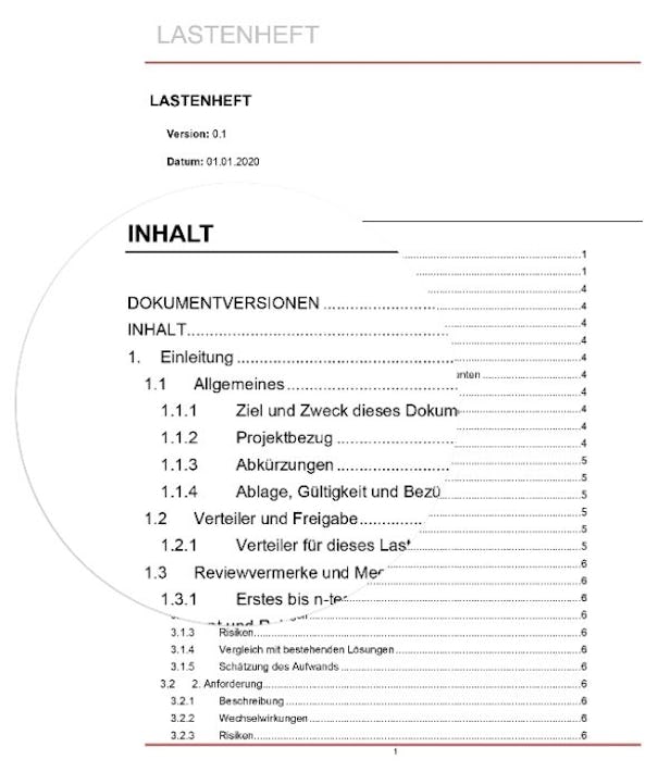 Lastenheft Vorlage Word