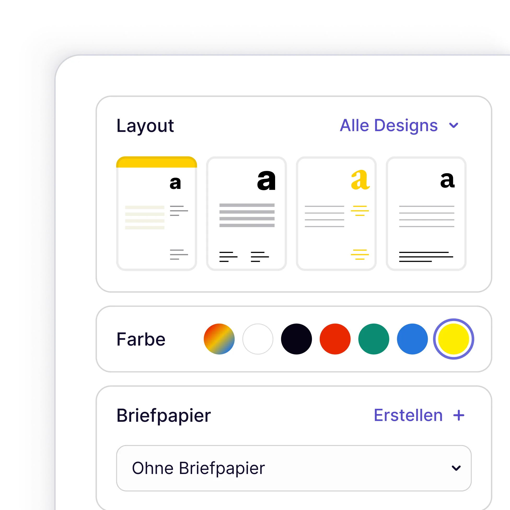 Rechnungslayout und Designfarbe auswählen in der Desktopoberfläche von sevdesk