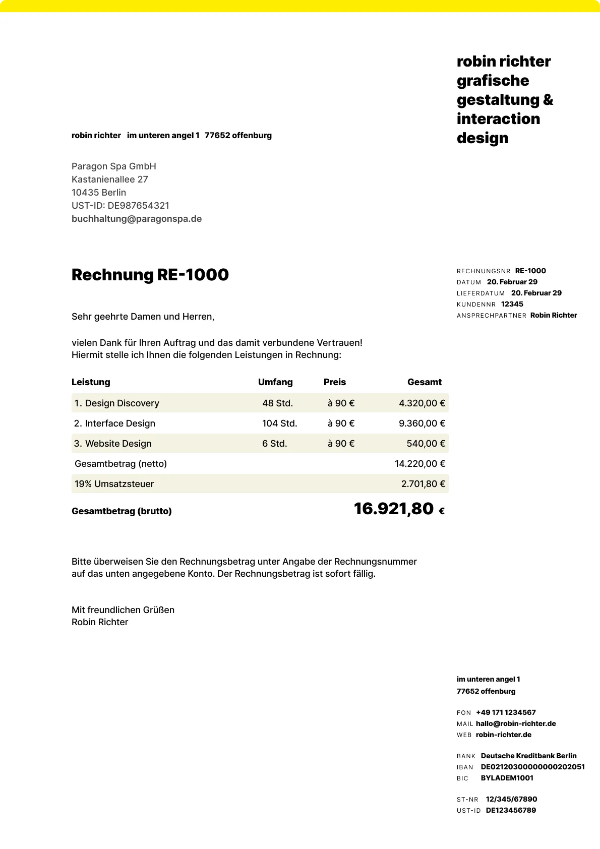 Ein mögliches Rechnungsdesign