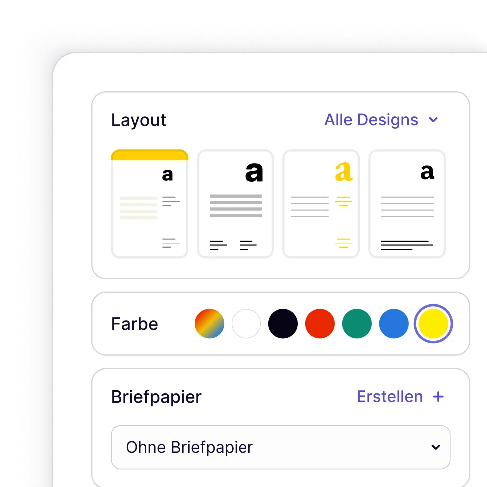 Rechnungslayout und Designfarbe auswählen in der Desktopoberfläche von sevdesk