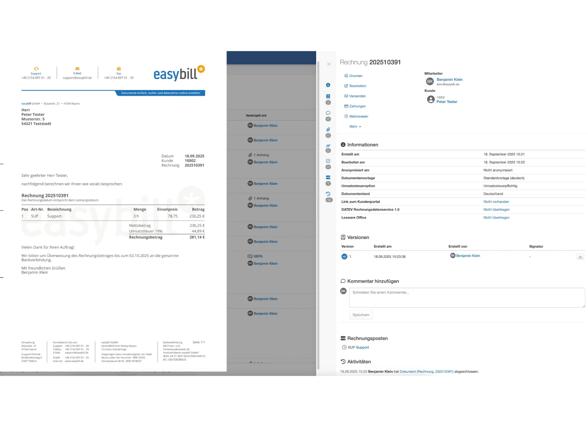 easybill Dashboard im Vergleich zur Alternative sevdesk